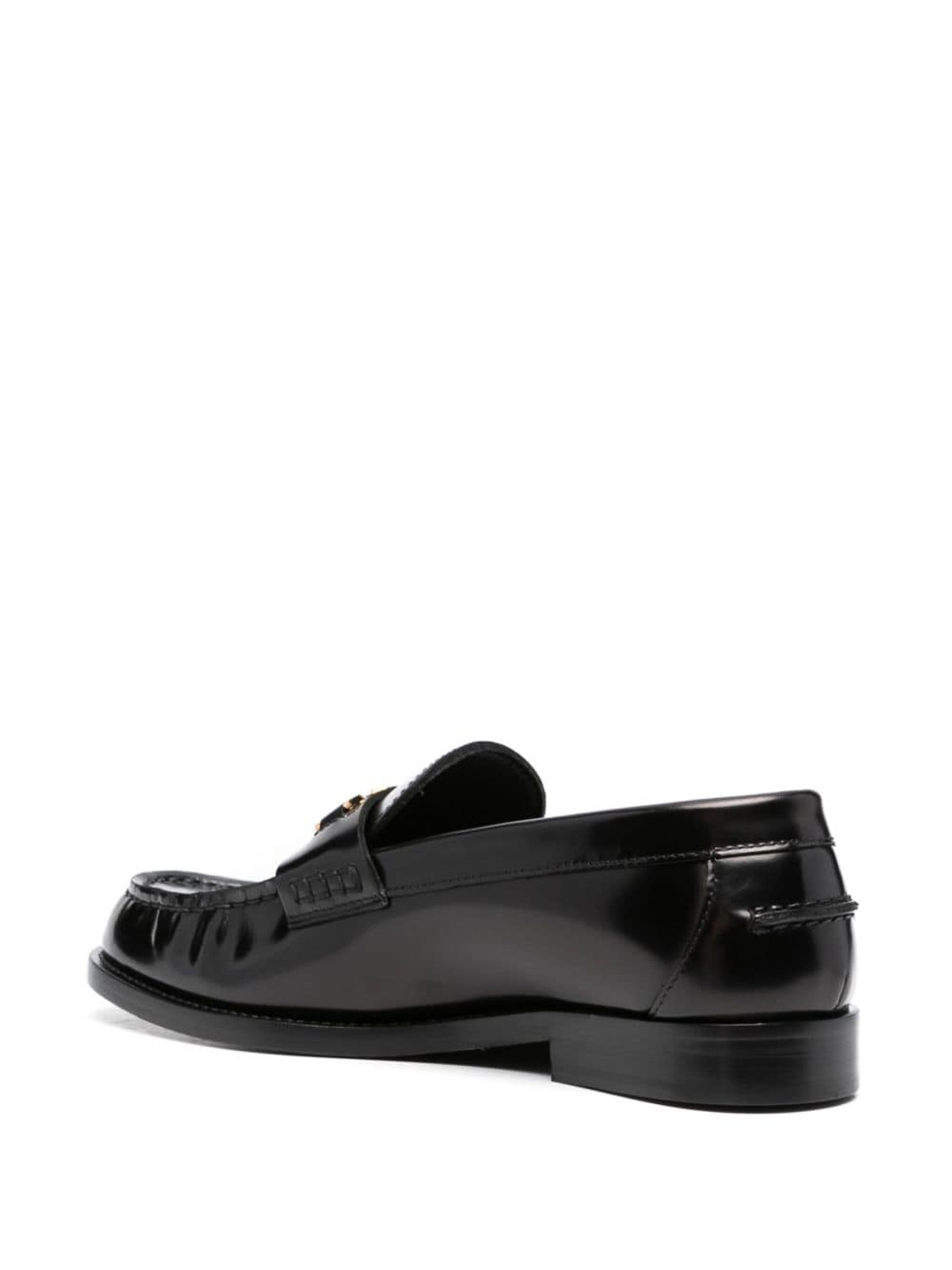 Shop Versace Medusa-chain Leather Loafers In Black