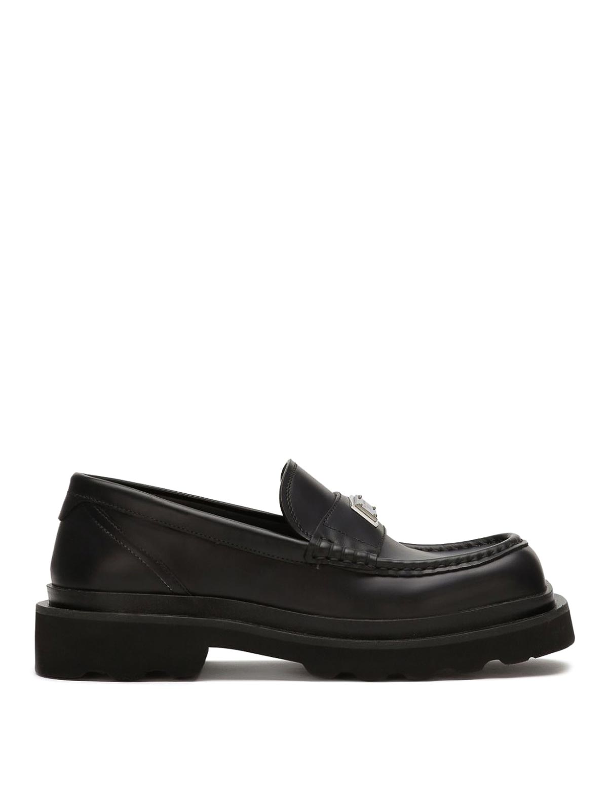 Dolce & Gabbana Black Logo-plaque Leather Loafers.