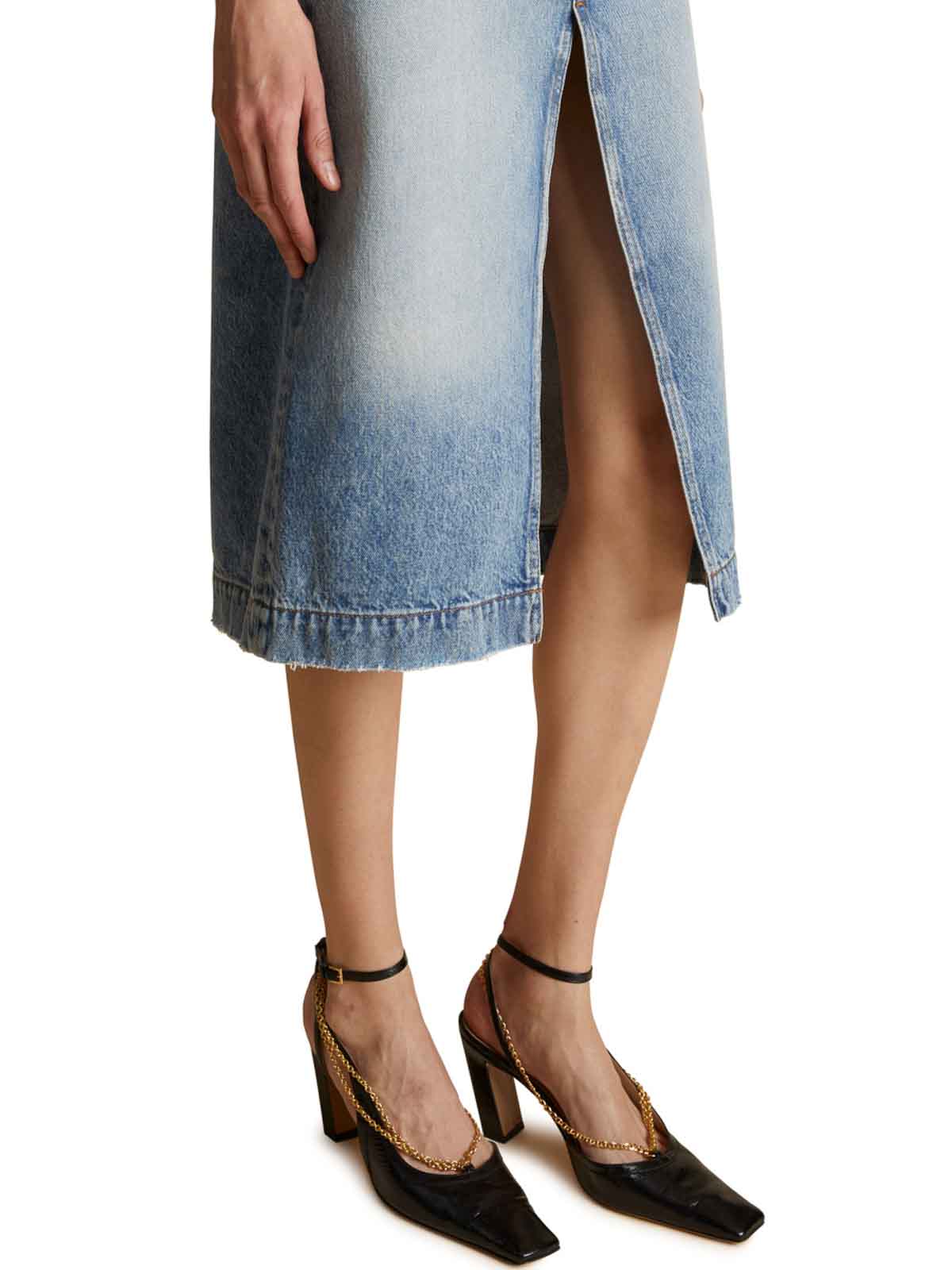 Khaite Fraser Leather Midi Skirt
