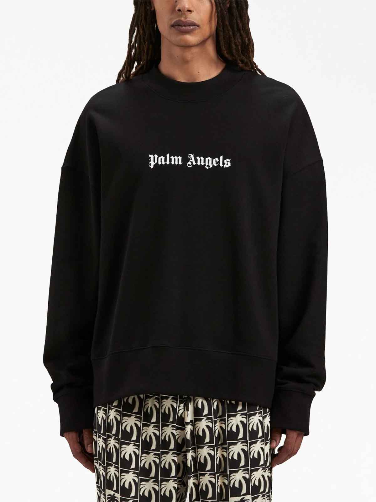 Palm Angels｜SWEATSHIRTS (PMBA074F23FLE0031001) Palm Angels - Cotton crew-neck sweatshirt black - The Corner