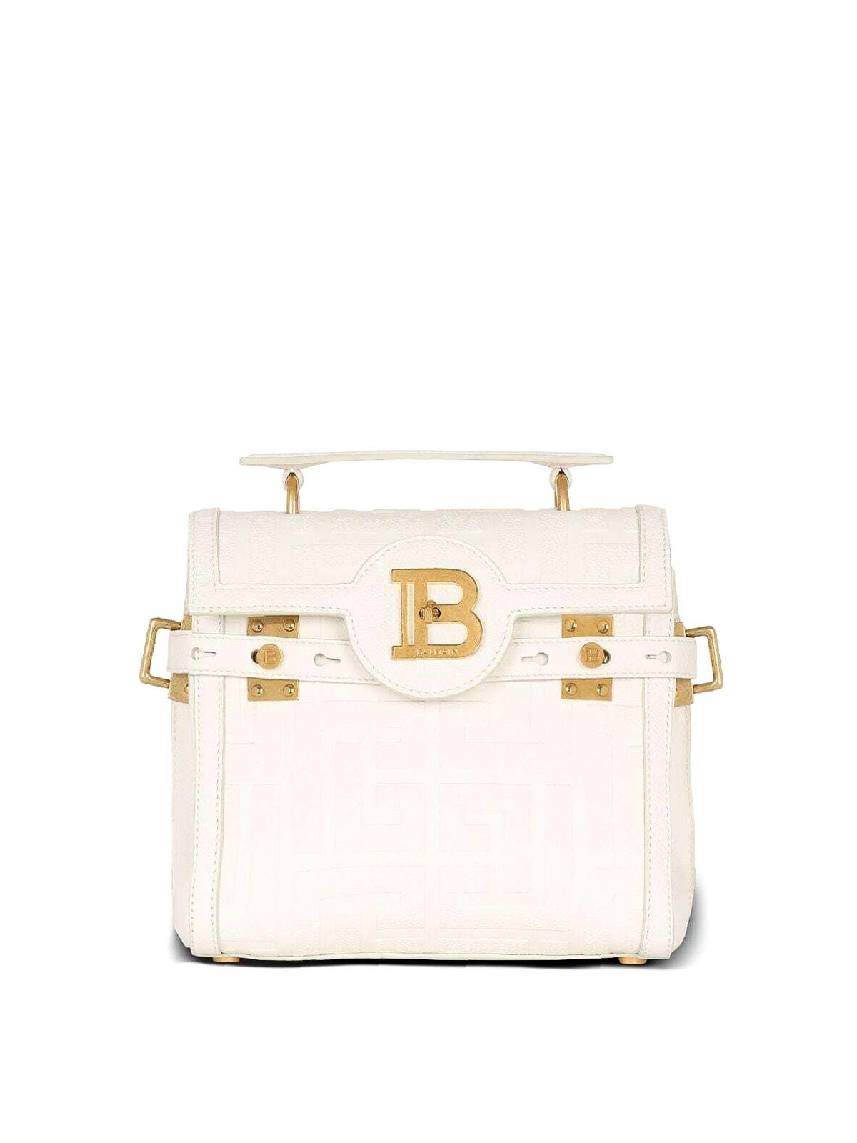 Balmain B-buzz 23 Monogrammed Bag In Beige