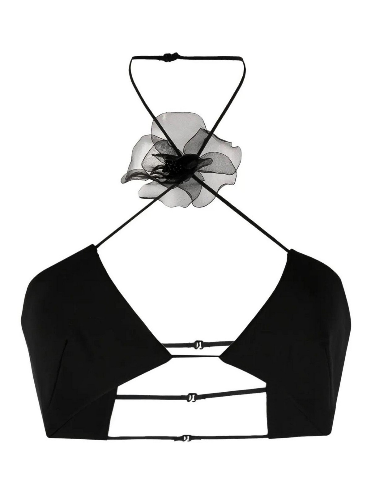 Nensi Dojaka Floral-appliqué Halterneck Cropped Top In Black