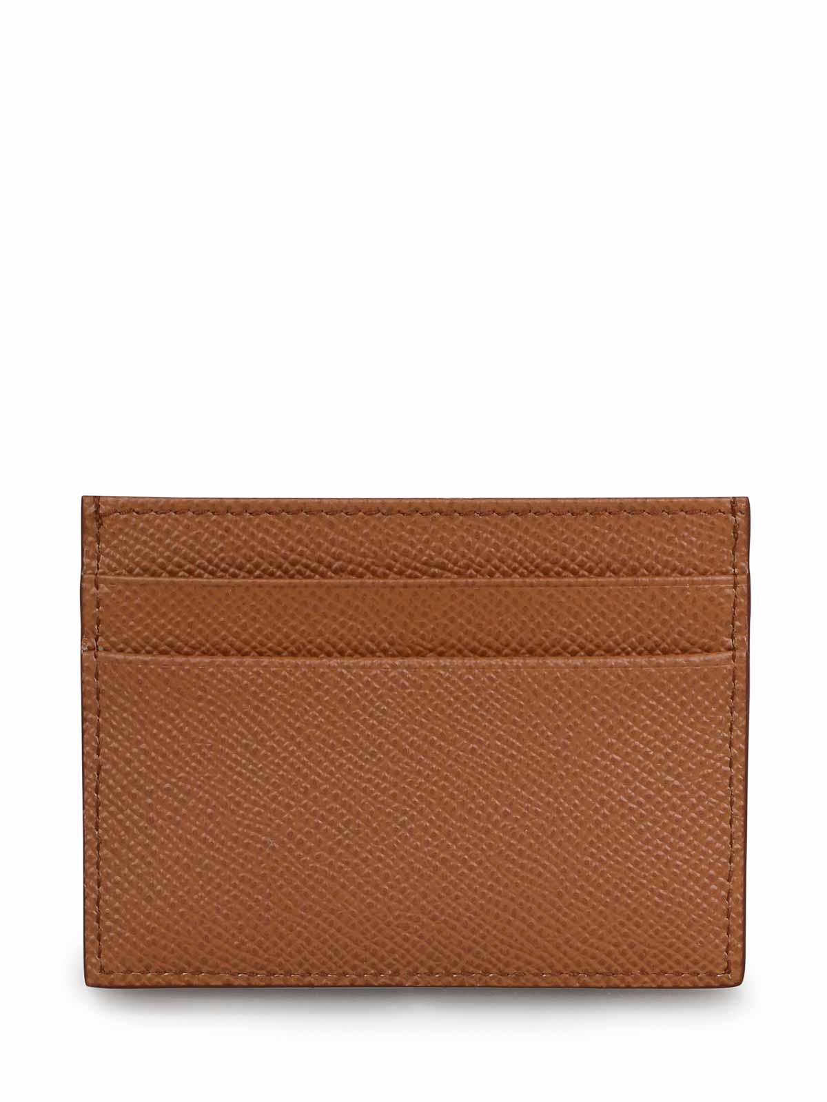 Shop Dolce & Gabbana Dauphine Card Holder With Logo Plaque In Brown