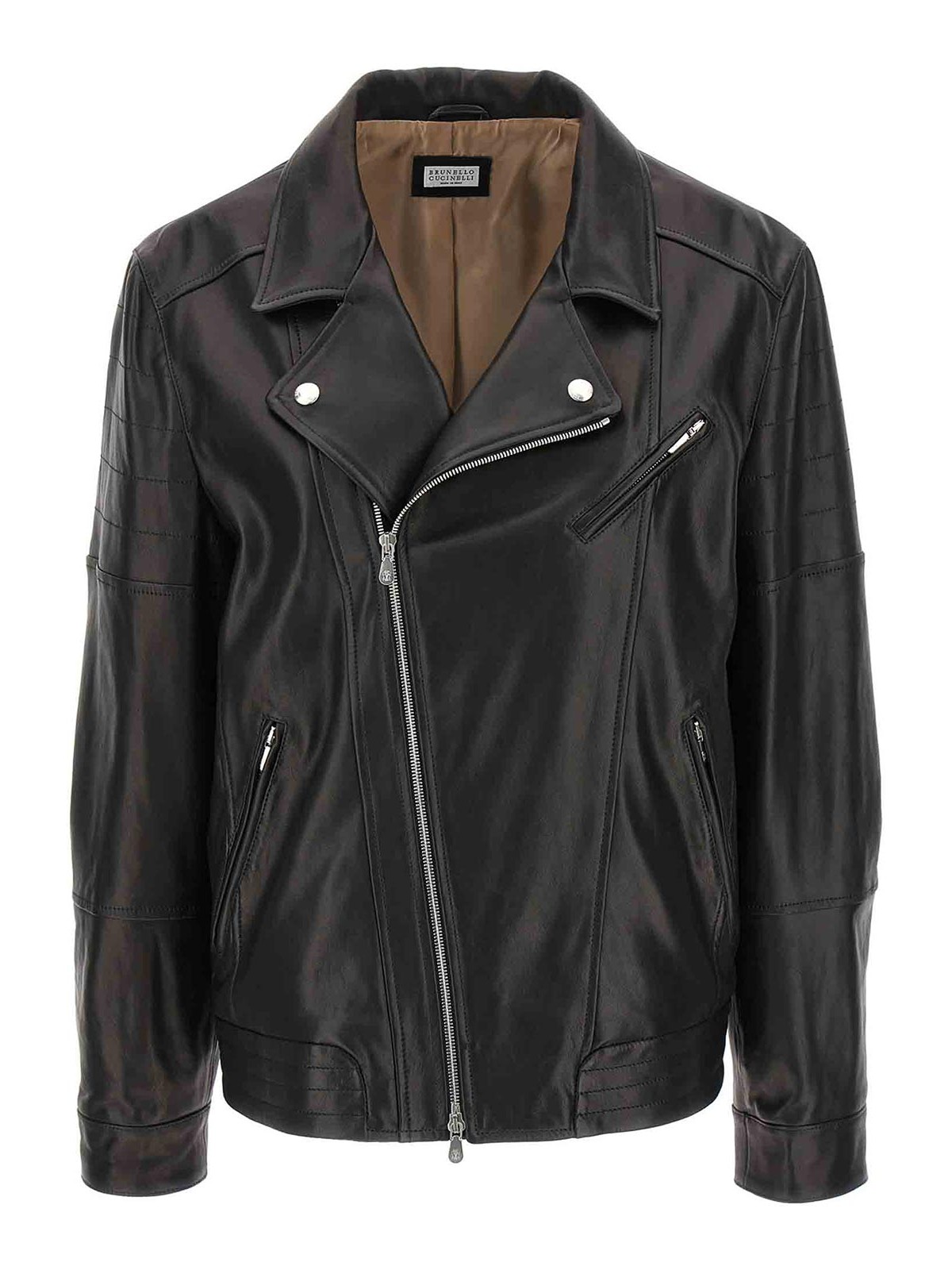 Shop Brunello Cucinelli Leather Biker Jacket In Black