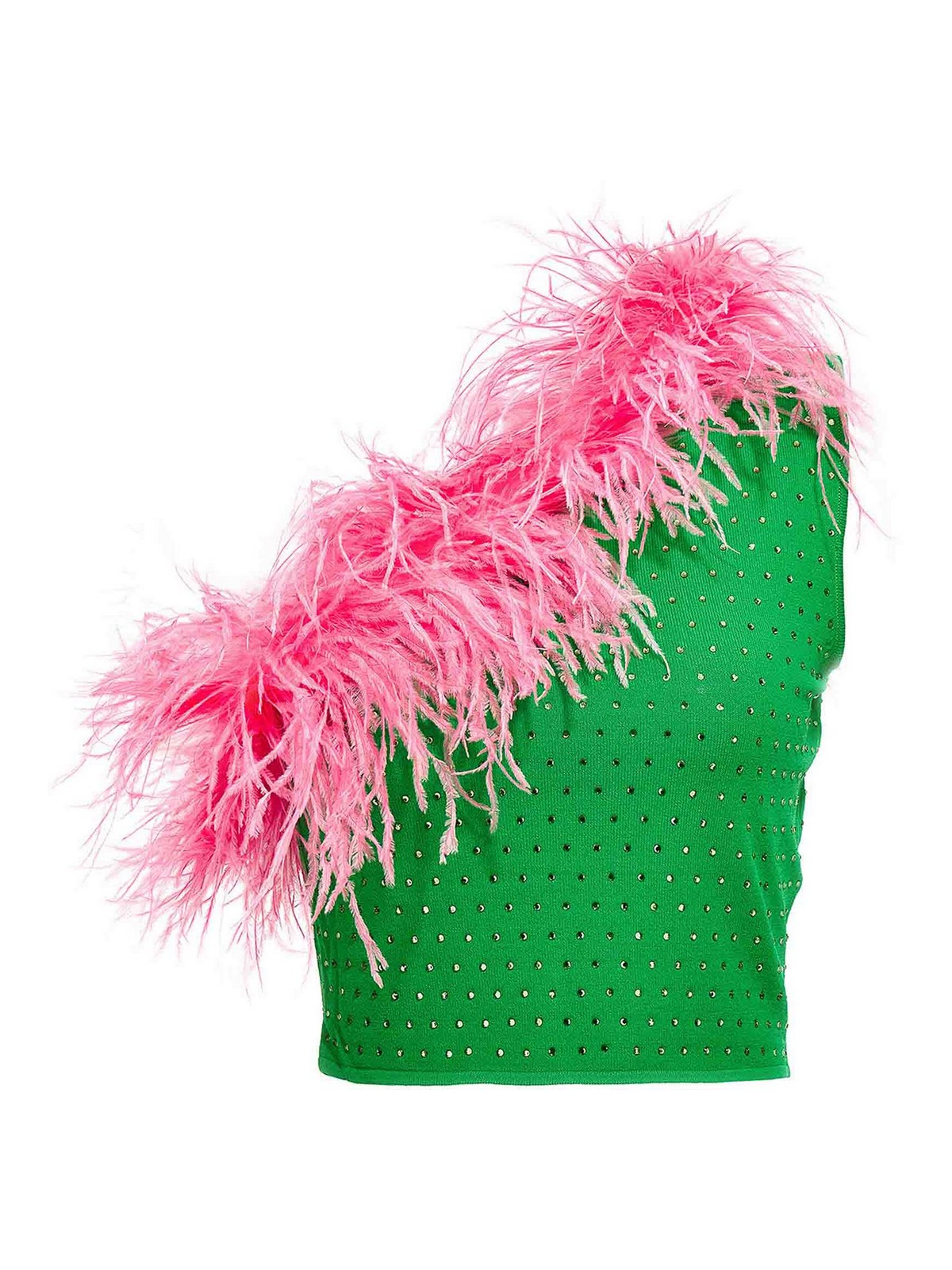 Shop Chiara Ferragni Feather Sequin One Shoulder Top In Multicolour