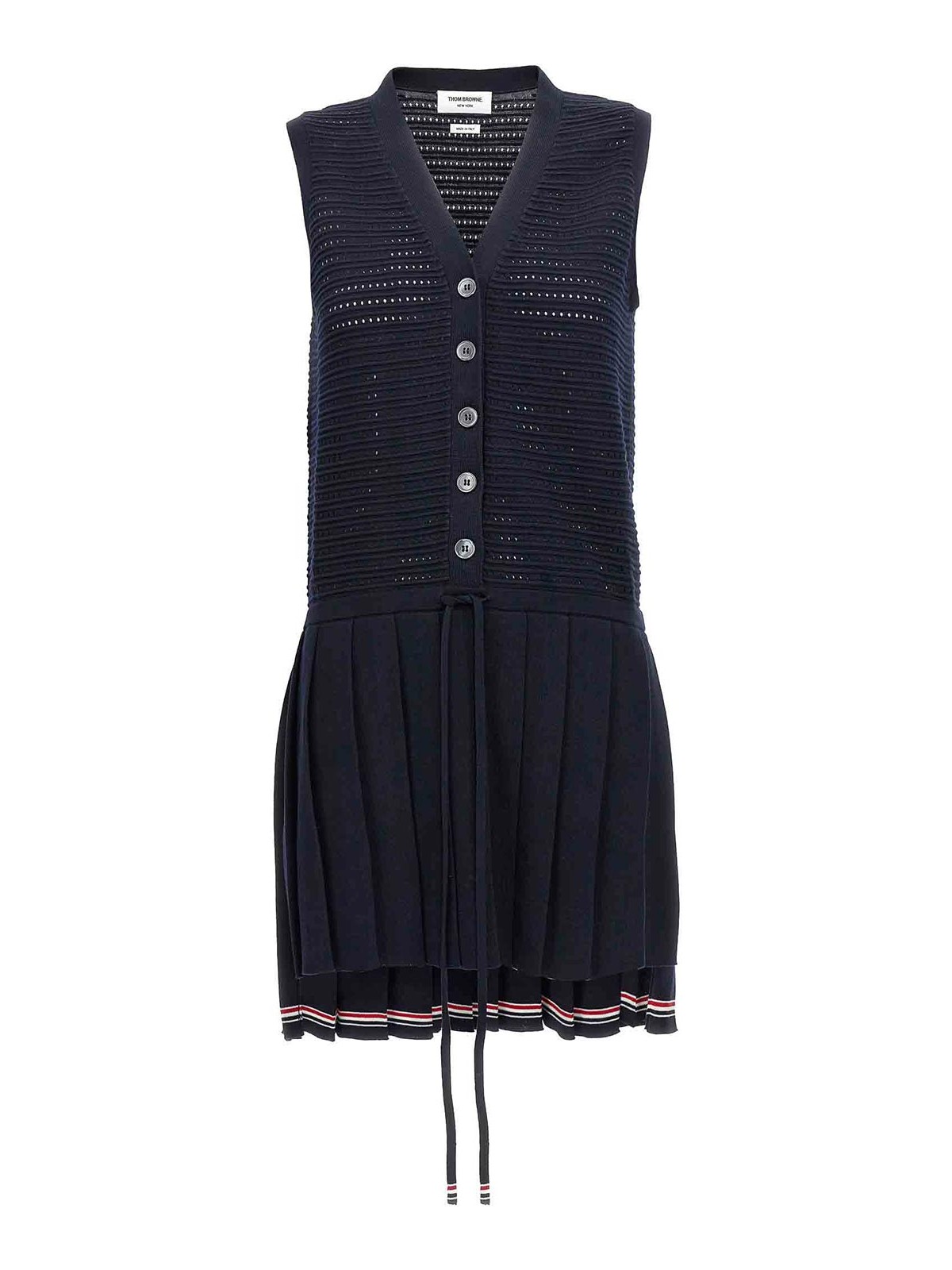 Shop Thom Browne Openwork Dress With Pleated Skirt In Blue