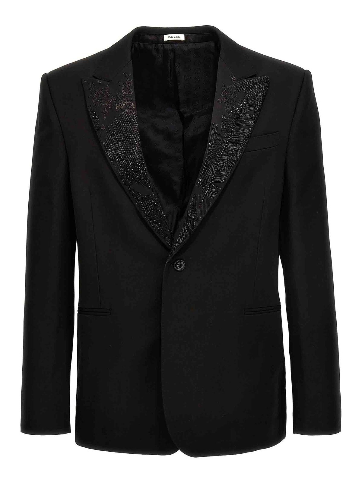 Alexander Mcqueen Embroidered Lapel Blazer Jacket In Negro
