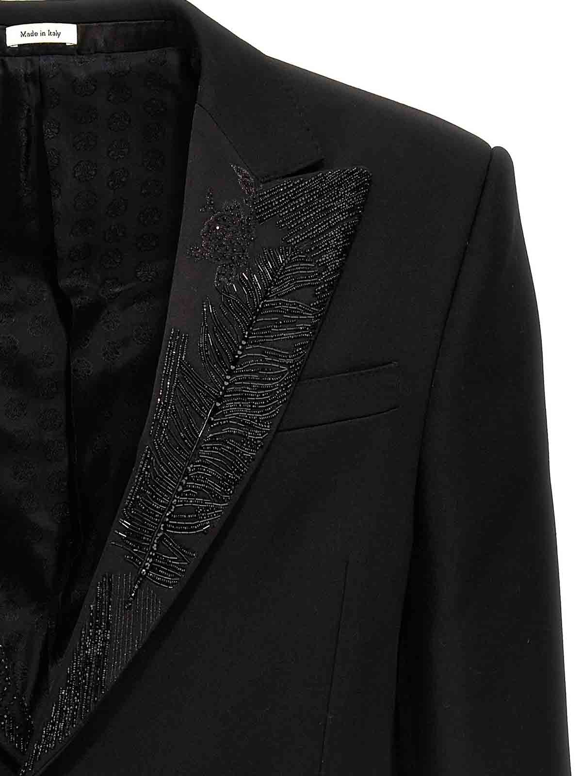Shop Alexander Mcqueen Embroidered Lapel Blazer Jacket In Negro