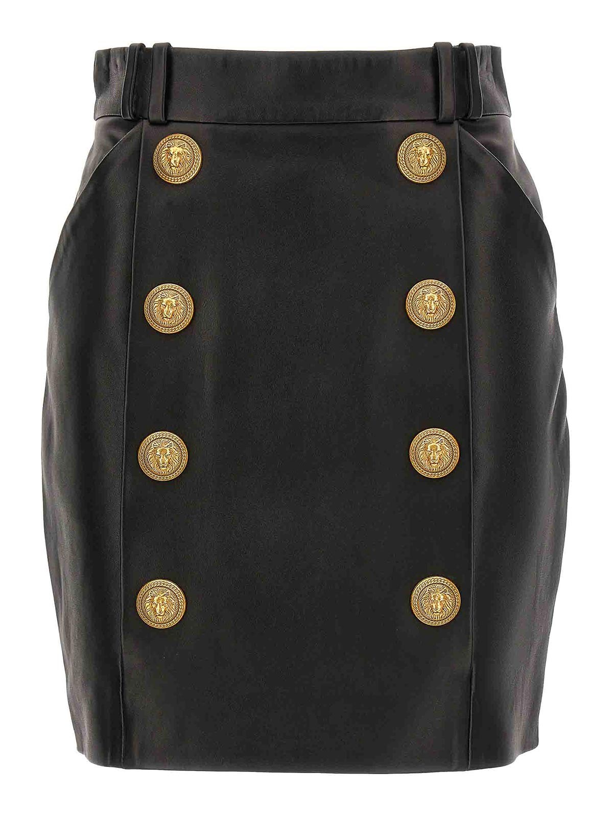 Balmain Gold Button Skirt In Black