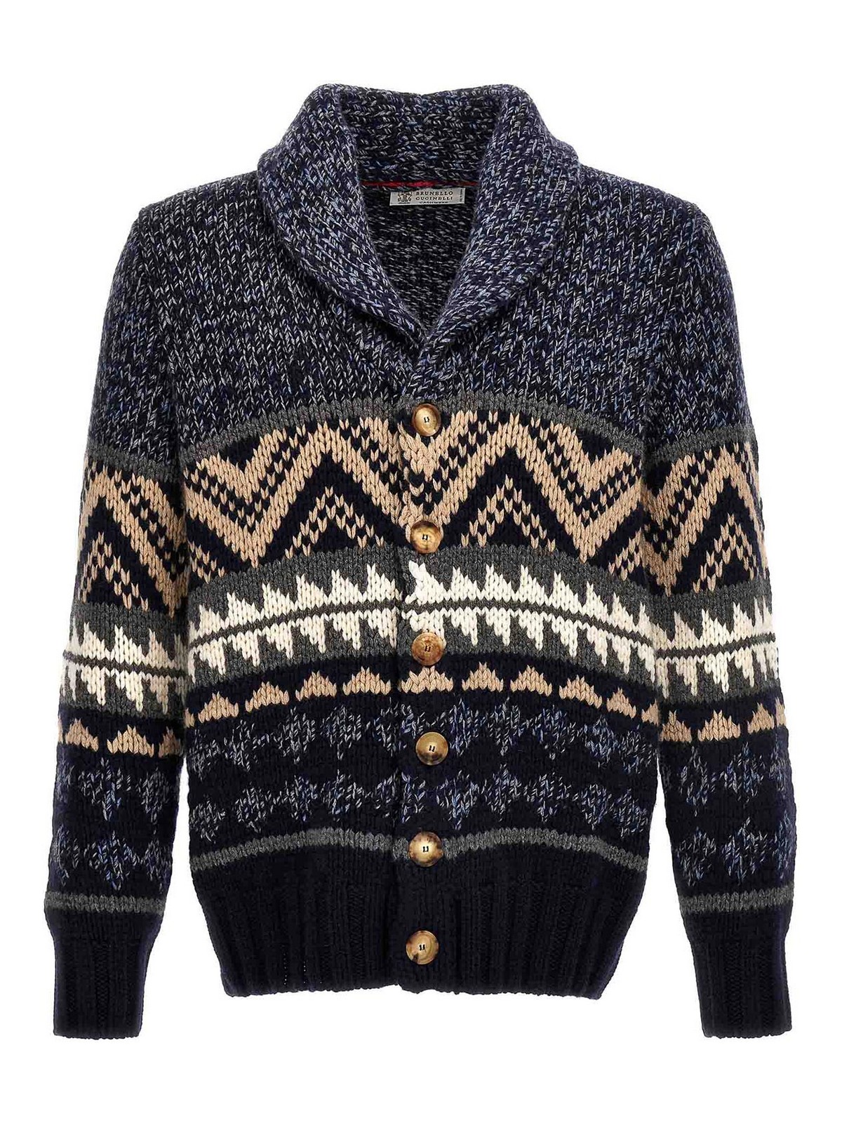 Brunello Cucinelli Mélange Cashmere Cardigan With Inlays In Multicolour