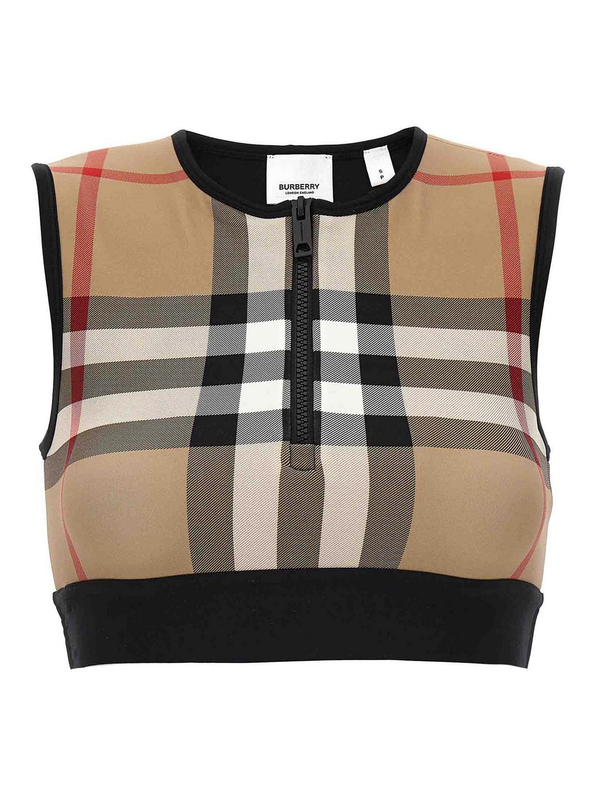 Shop Burberry Check Sporty Top In Beige