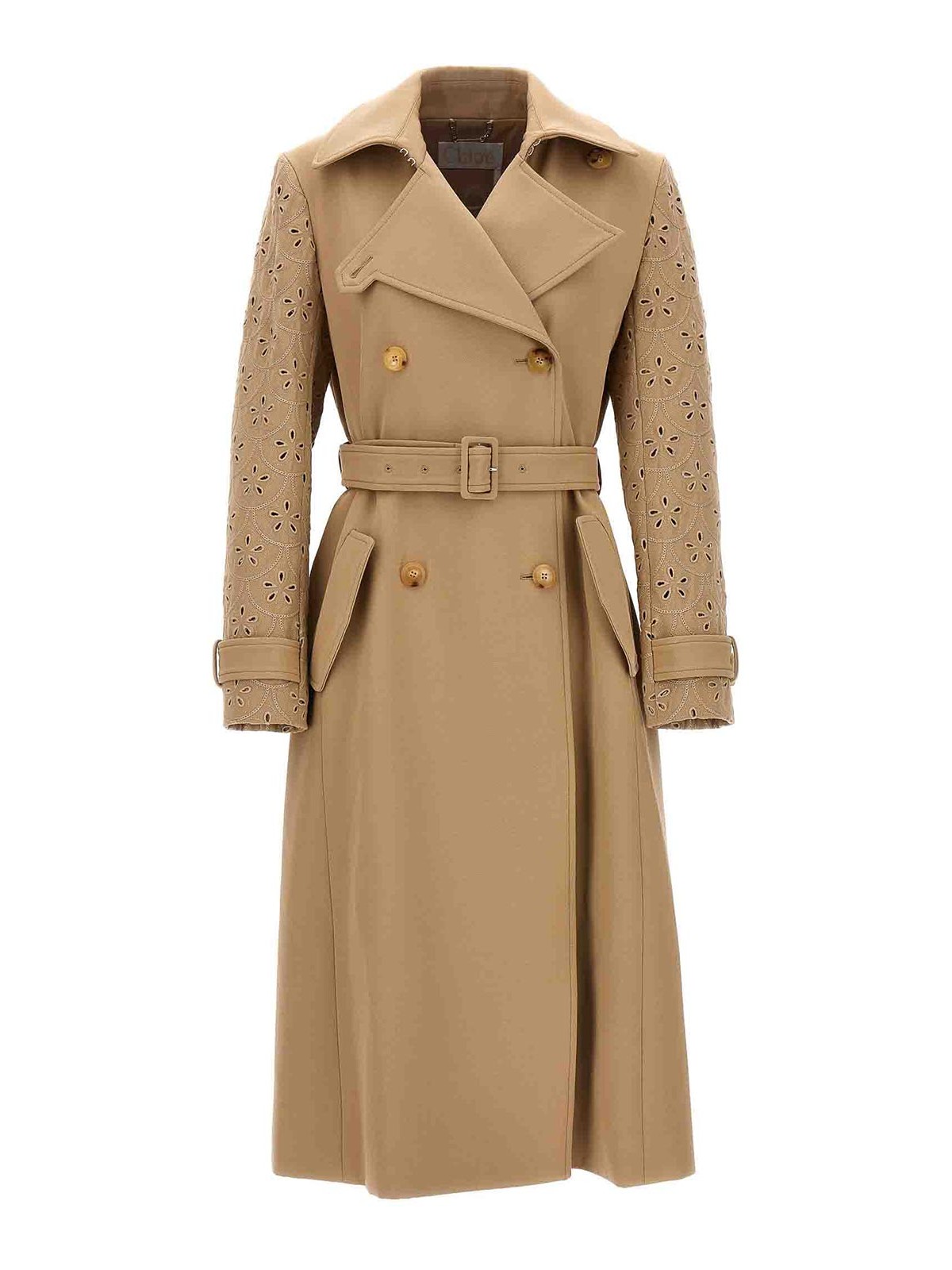 Shop Chloé Embroidered Hooded Trench Coat In Beige