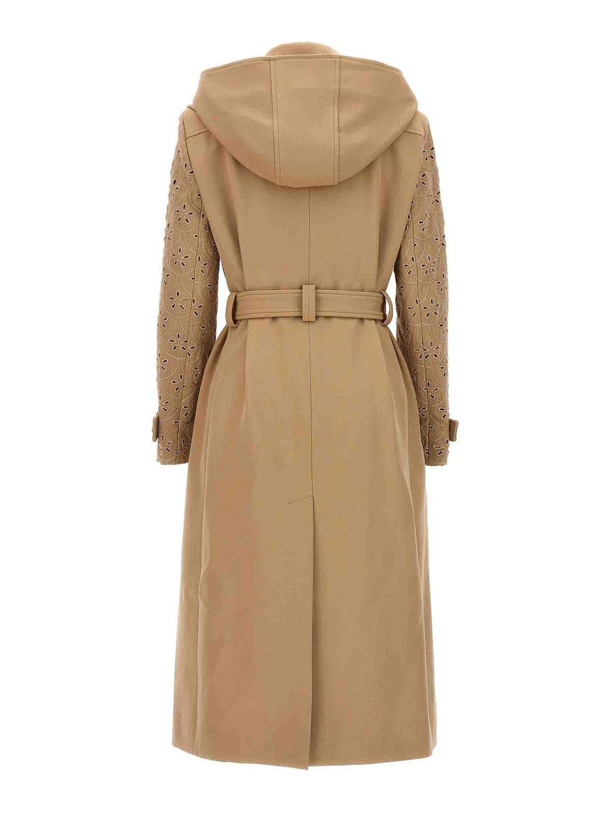 Shop Chloé Embroidered Hooded Trench Coat In Beige
