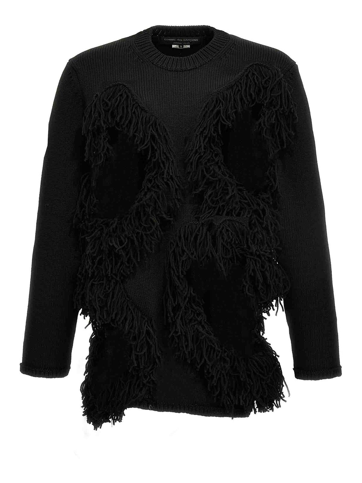 Comme Des Garcons Hommes Plus Cut-out And Fringed Sweater In Black