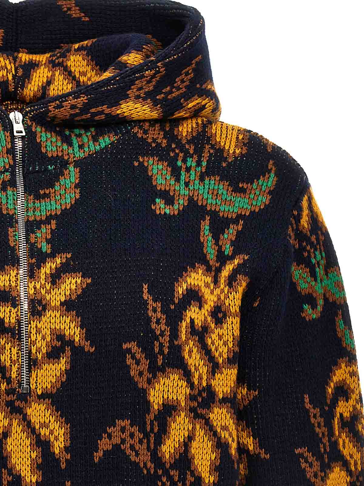 Shop Etro Jacquard Hooded Sweater In Multicolour
