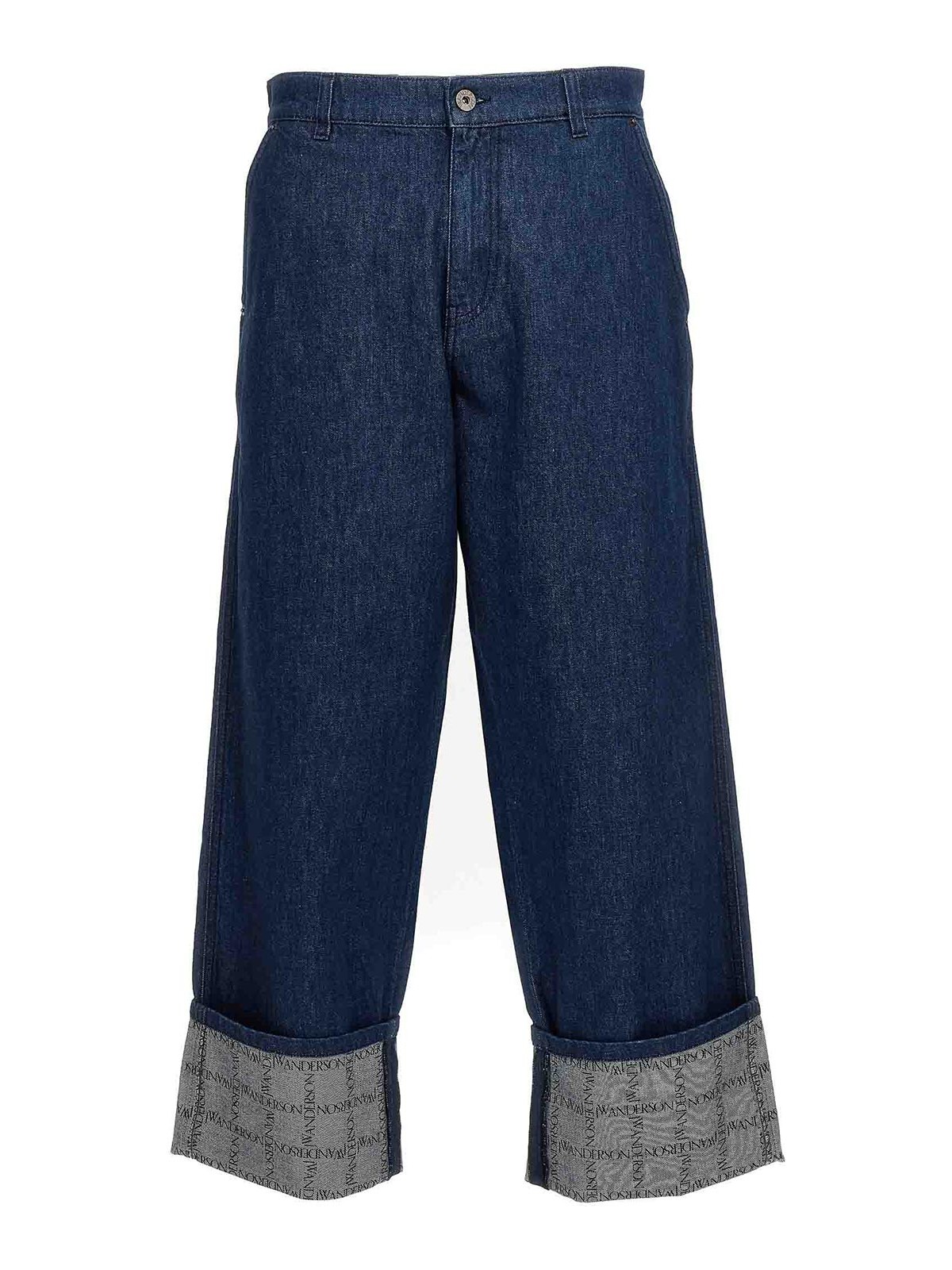 Shop Jw Anderson Logo Grid Turn Up Workwear Jeans In Azul