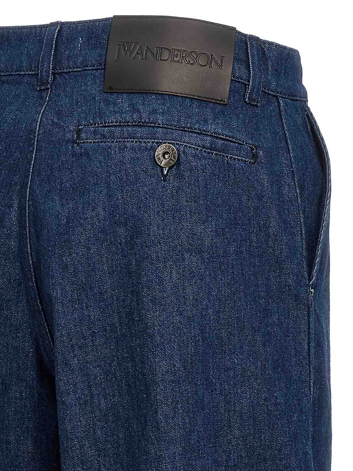 Shop Jw Anderson Logo Grid Turn Up Workwear Jeans In Azul