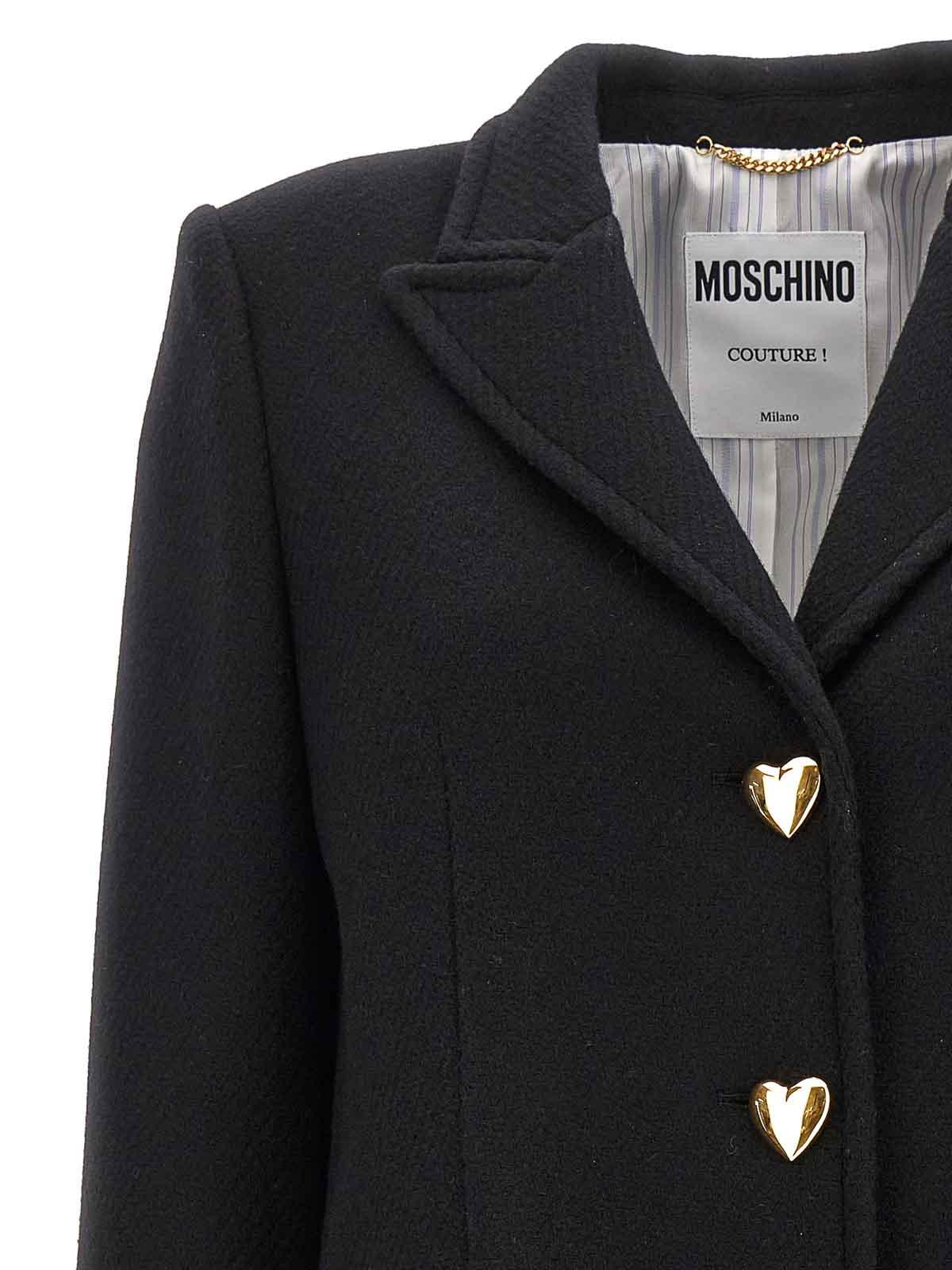 Shop Moschino Heart Button Coat In Black
