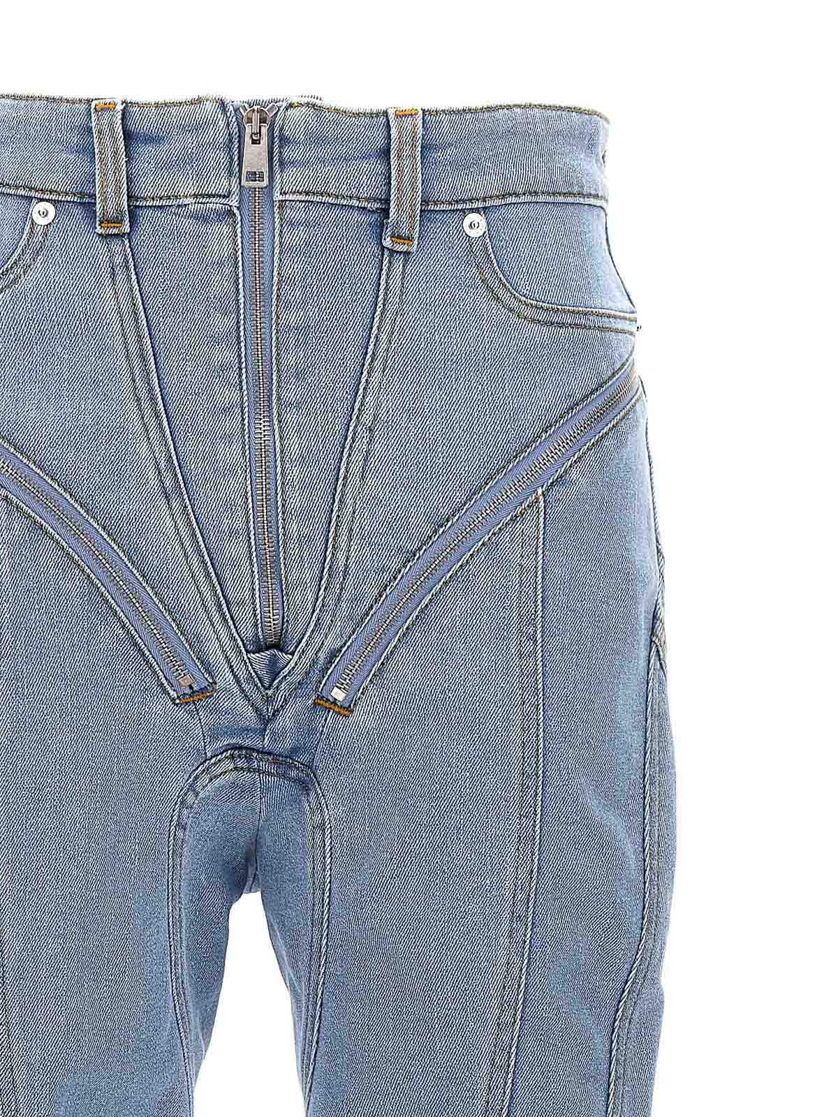 Shop Mugler Zipped Spiral Jeans In Azul Claro