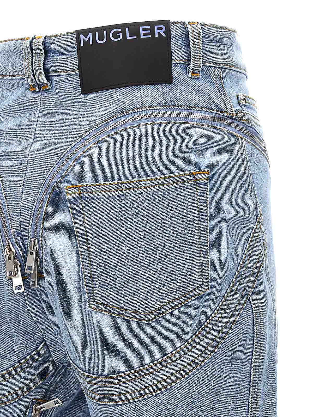 Shop Mugler Zipped Spiral Jeans In Azul Claro