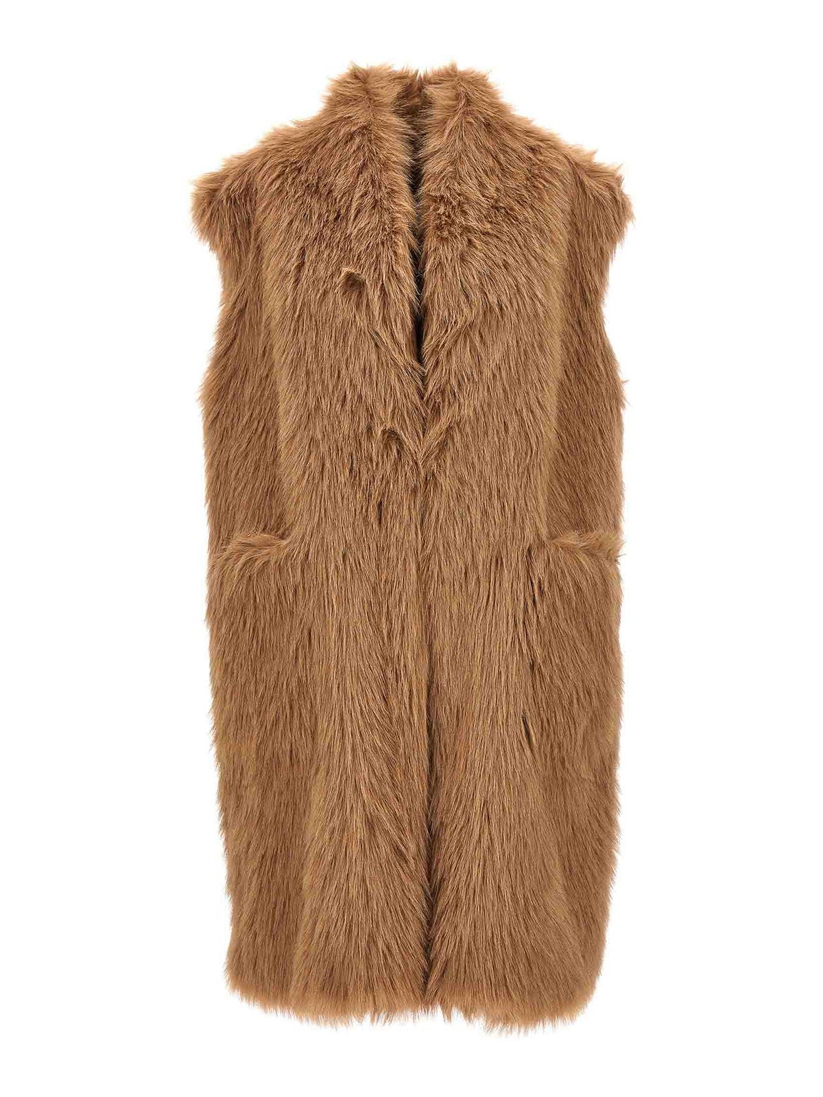 Shop Nude Eco Fur Vest In Beige