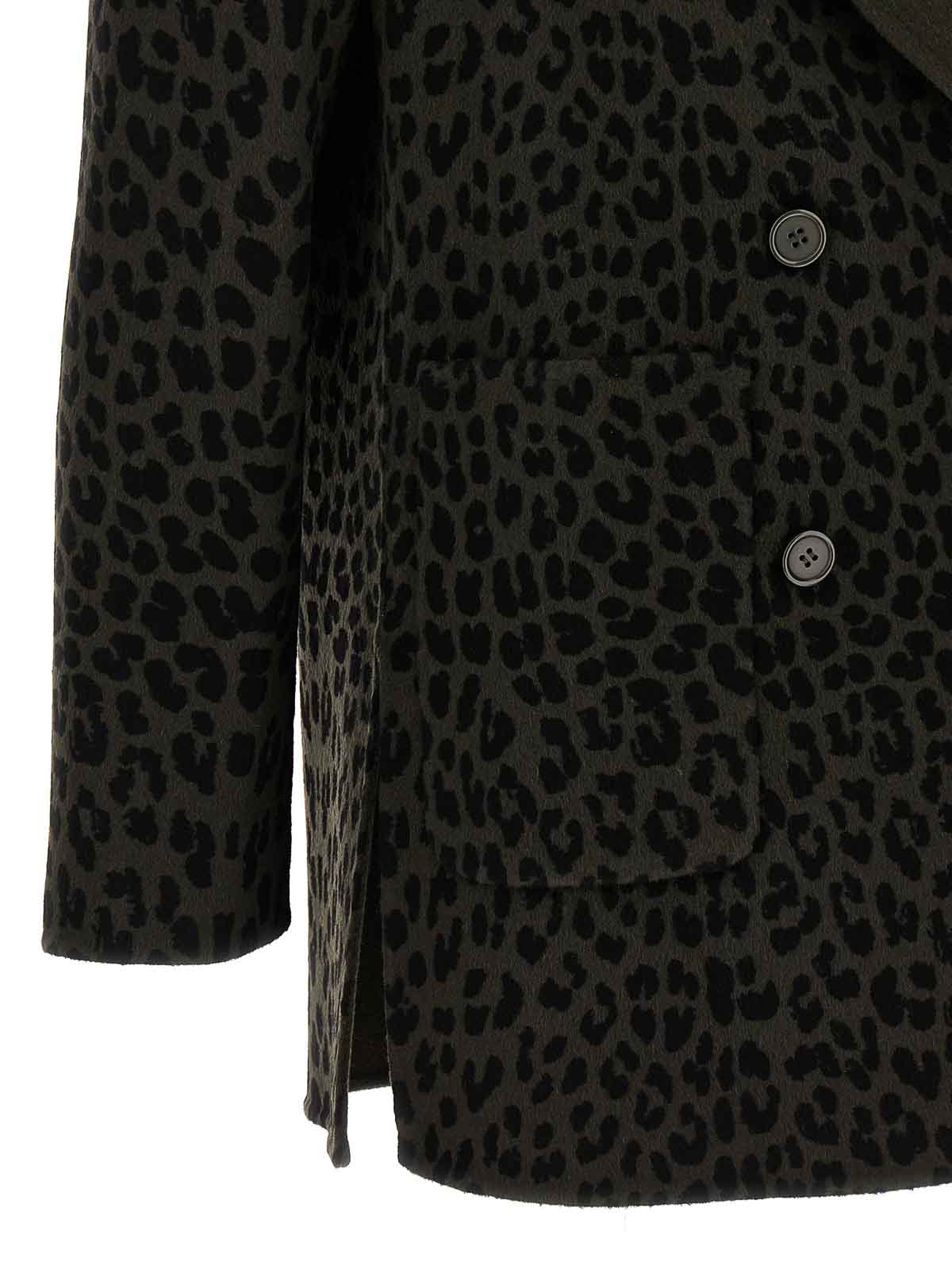 Shop P.a.r.o.s.h Animal Print Double-breasted Blazer In Green