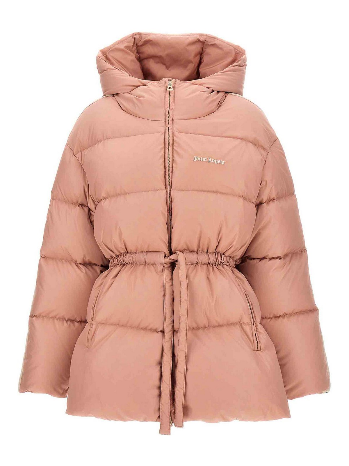 Shop Palm Angels Long Down Jacket In Nude & Neutrals