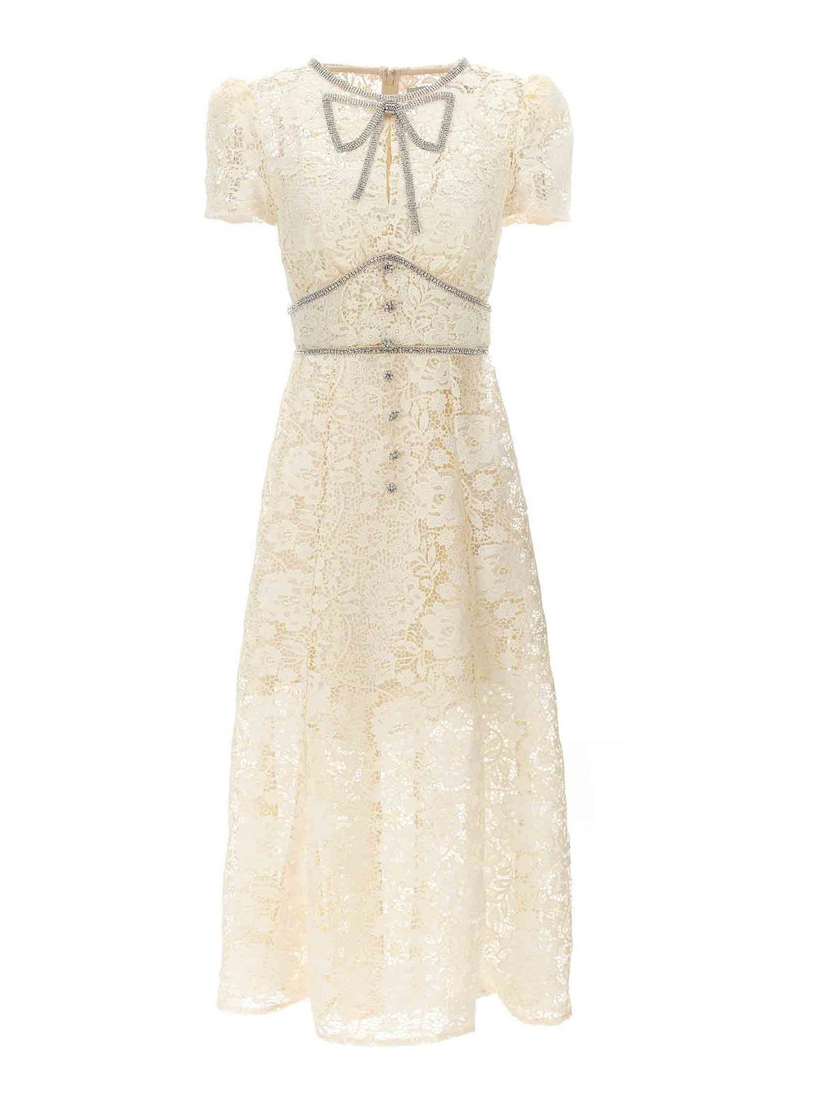 Self Portrait Cream cord lace bow midi dress | PF23035MCCREAM