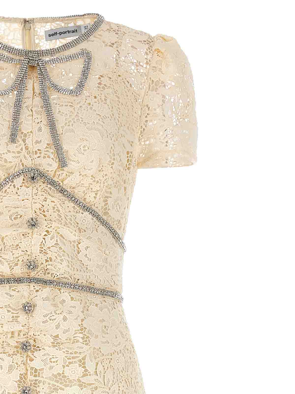 Self Portrait cord lace bow maxi dress - White|PF23035XCCREAM