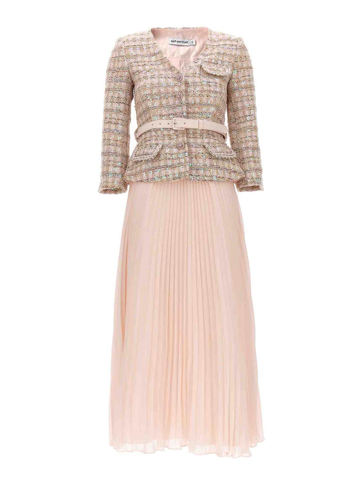 strapless open back dress SELF PORTRAIT Pink Embellished Bow-detailed Bouclé-tweed Mini Dress UK –  Reliked main image 1