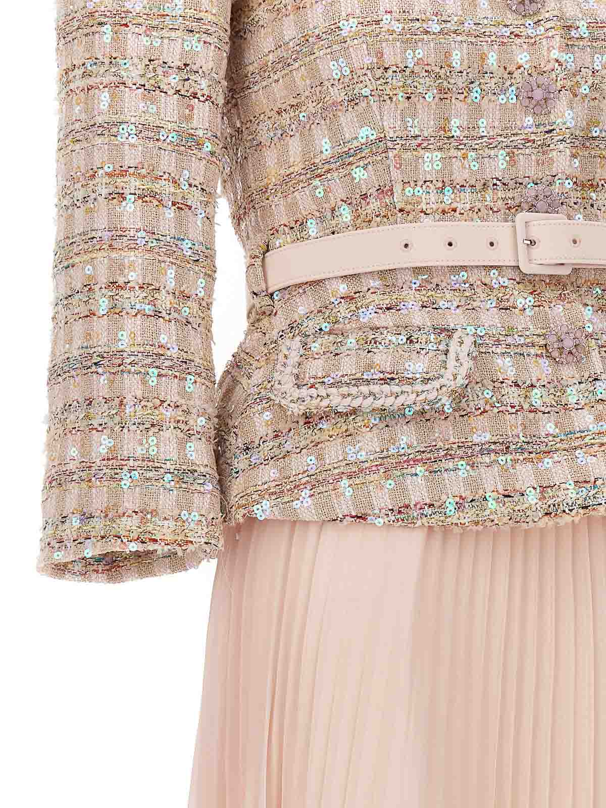 knee length dresses for ladies Pink Sequin Boucle Tailored Midi Dress  self-portrait