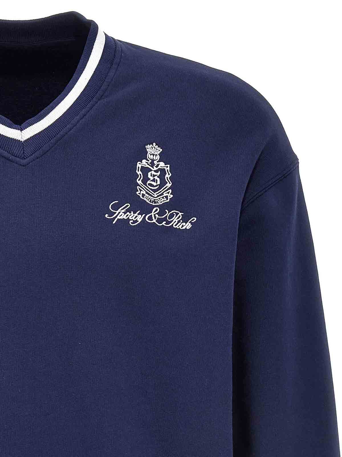 ★Sporty & Rich★ Tank logo embroidered sweatshirt navy CRAW Beverly Hills Crest Soft Crewneck - Navy/White – Sporty & Rich