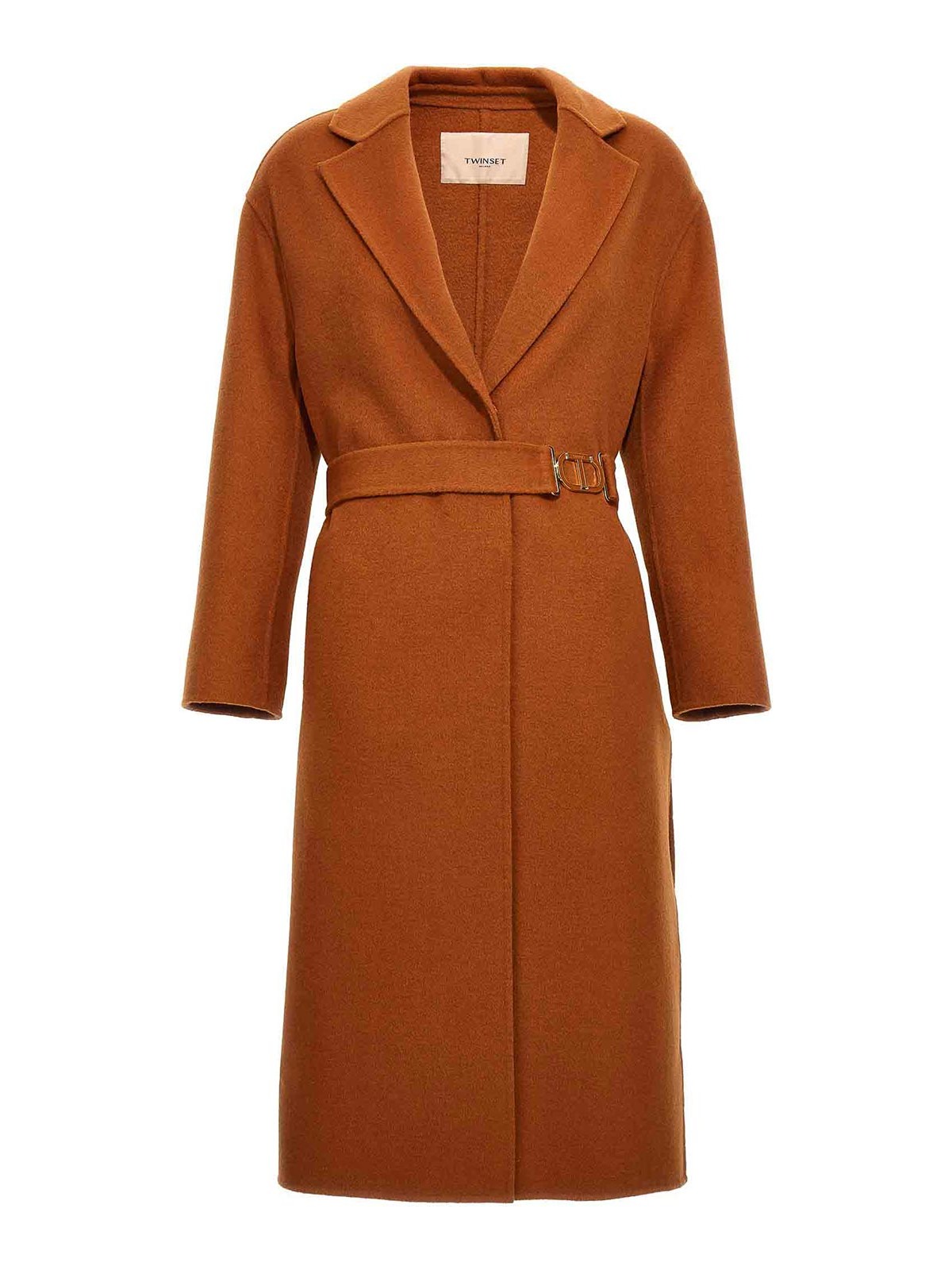 Shop Twinset Belted Single Breast Coat In Orange