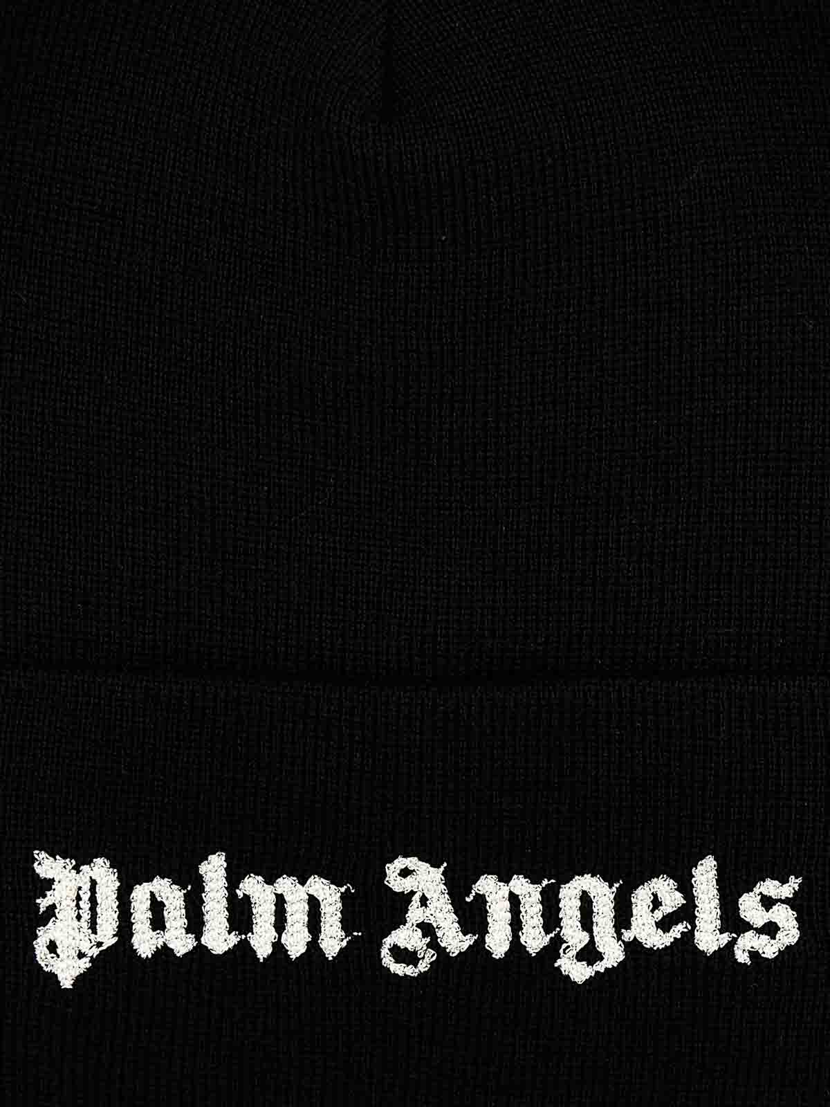 Shop Palm Angels Logo Embroidery Beanie In Black