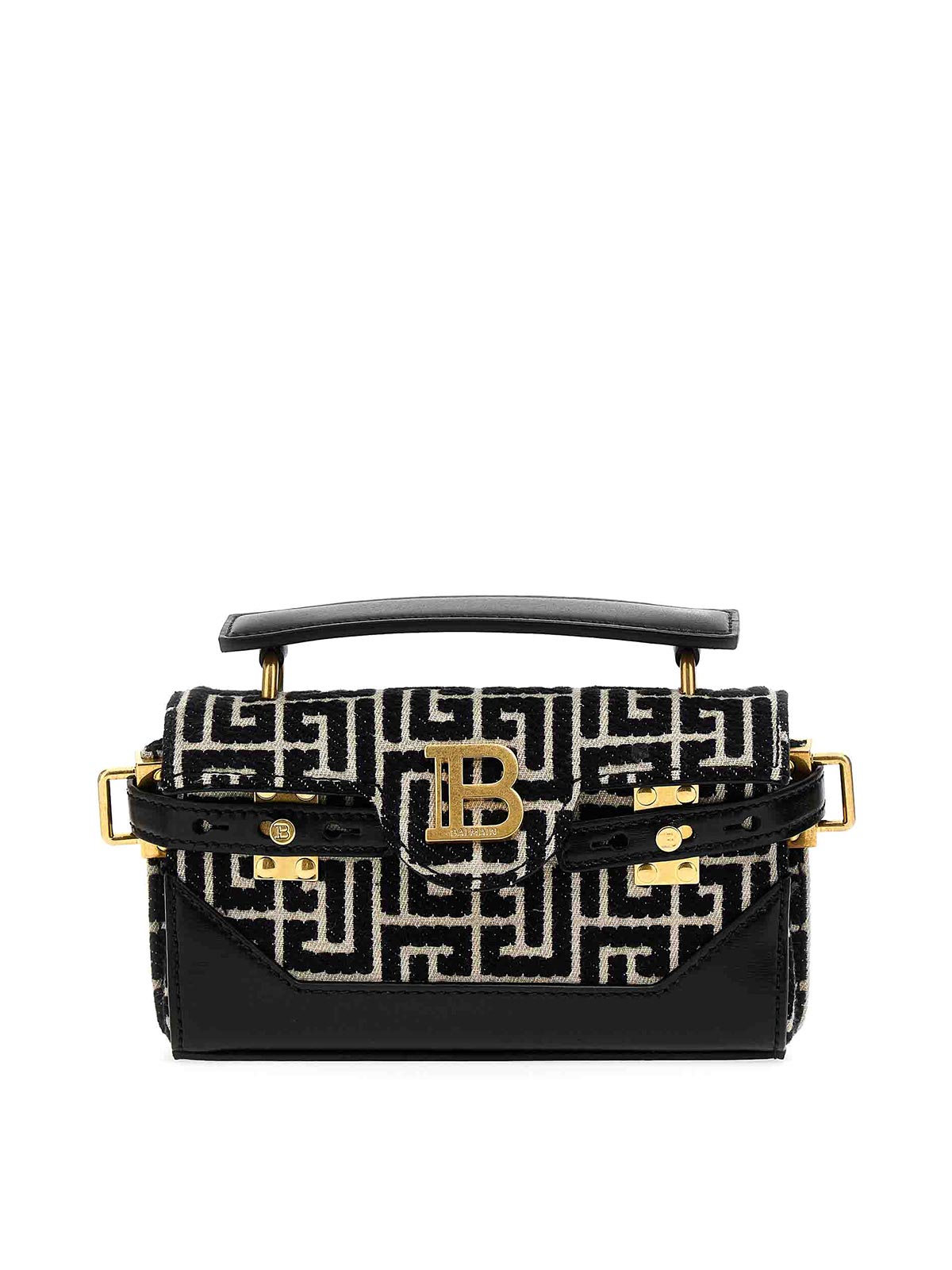 Balmain B-buzz 19 Monogram Fabric Bag in Black