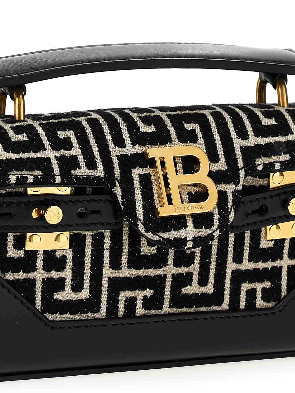 Balmain B-buzz 19 Monogram Fabric Bag in Black