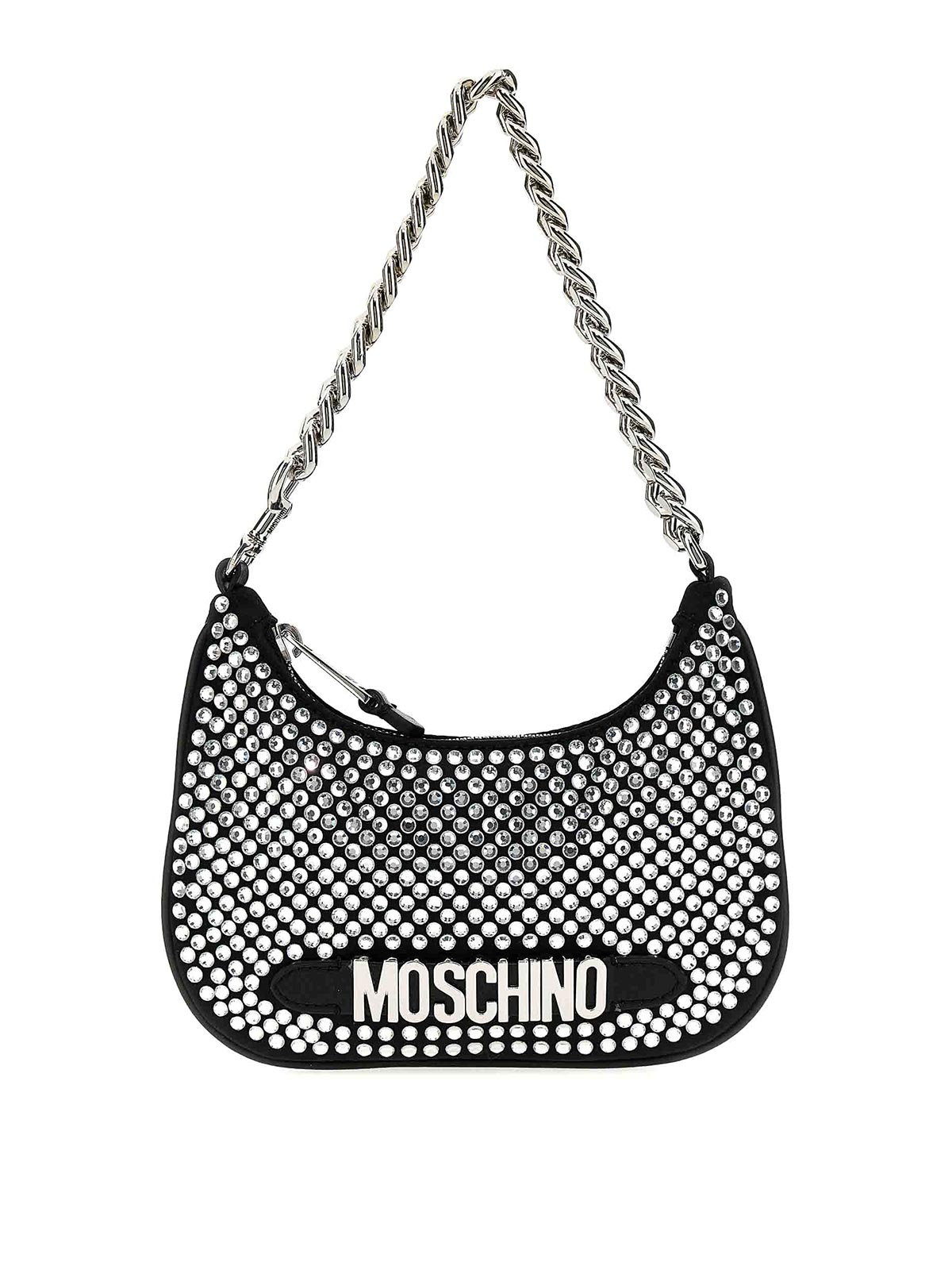 Moschino Logo Crystal Handbag In Black