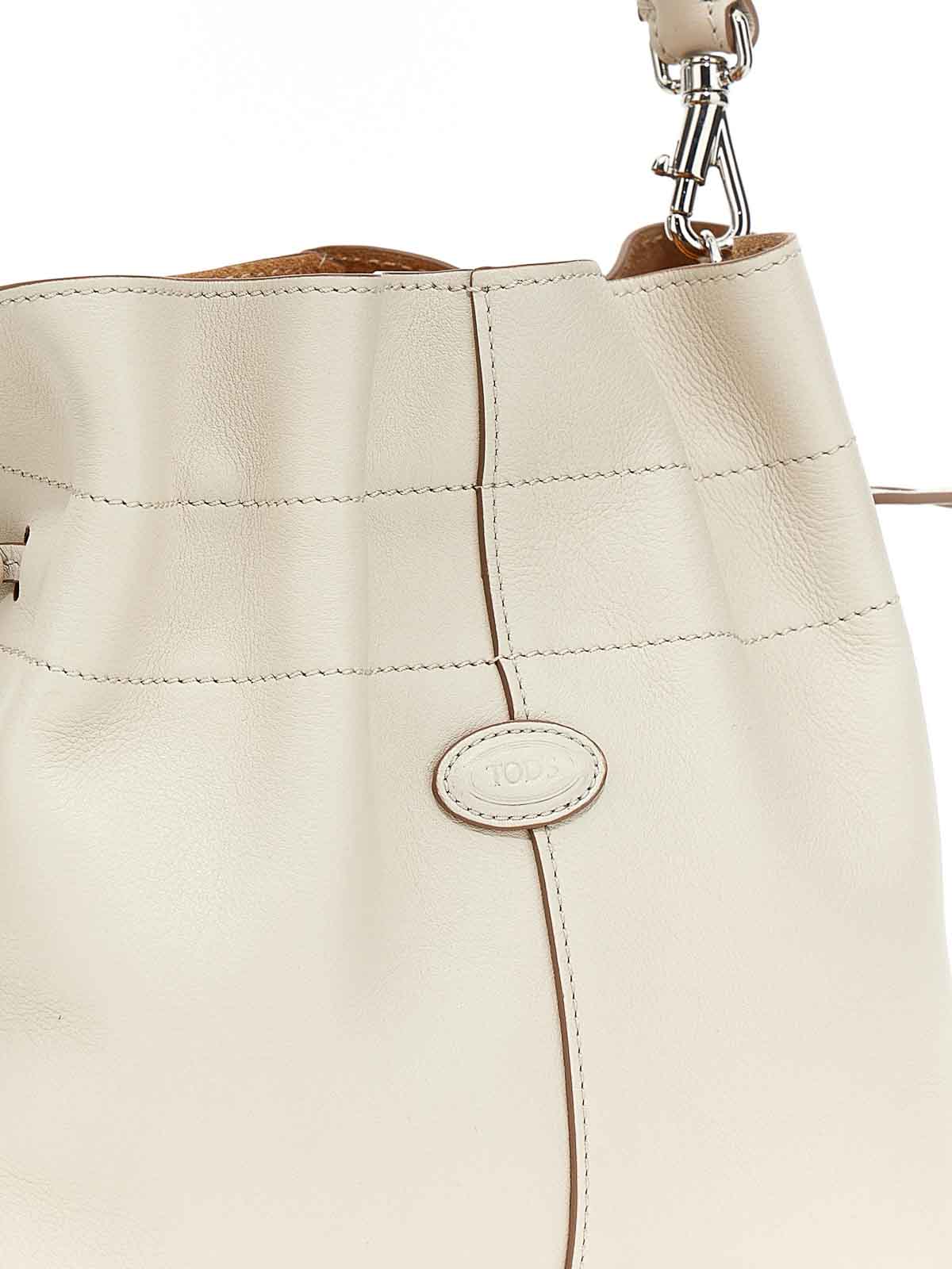 Tod's - di Bag Bucket Bag in Leather Mini with Drawstring, White, - Bags