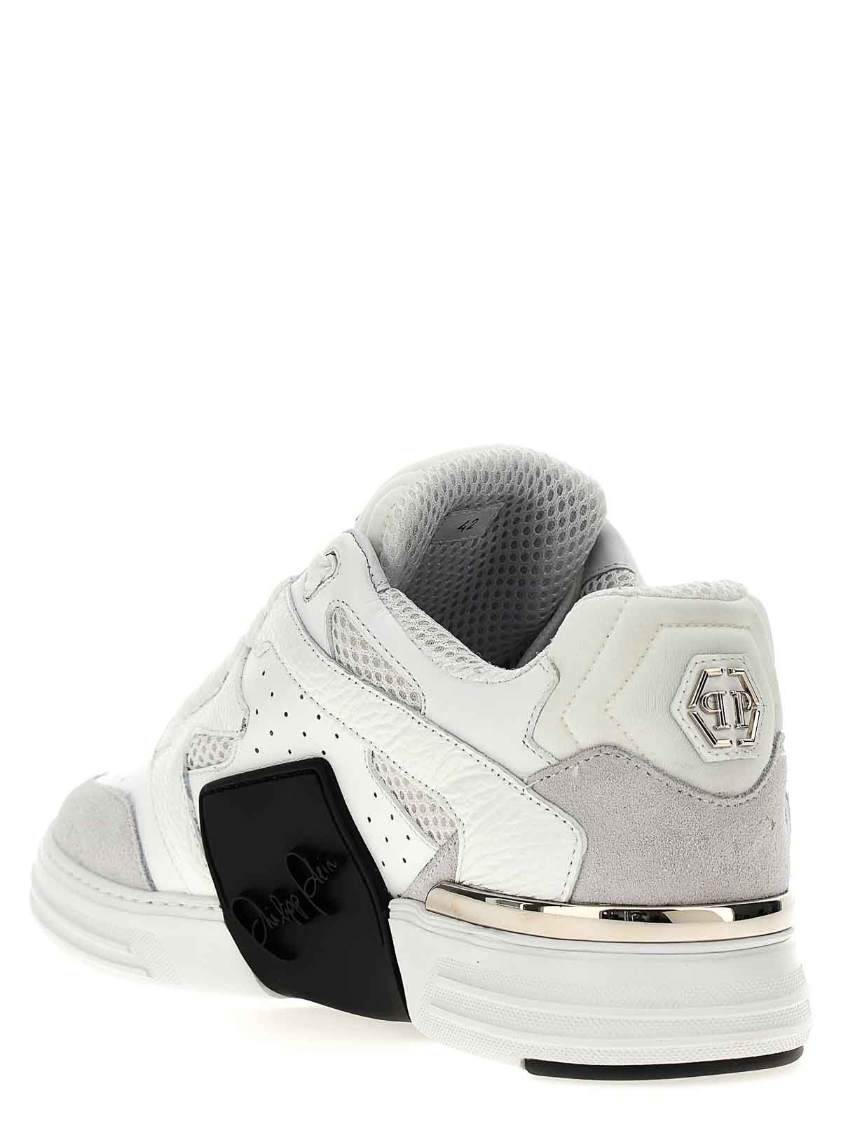 Shop Philipp Plein Mix Leather Low Top Sneakers In White