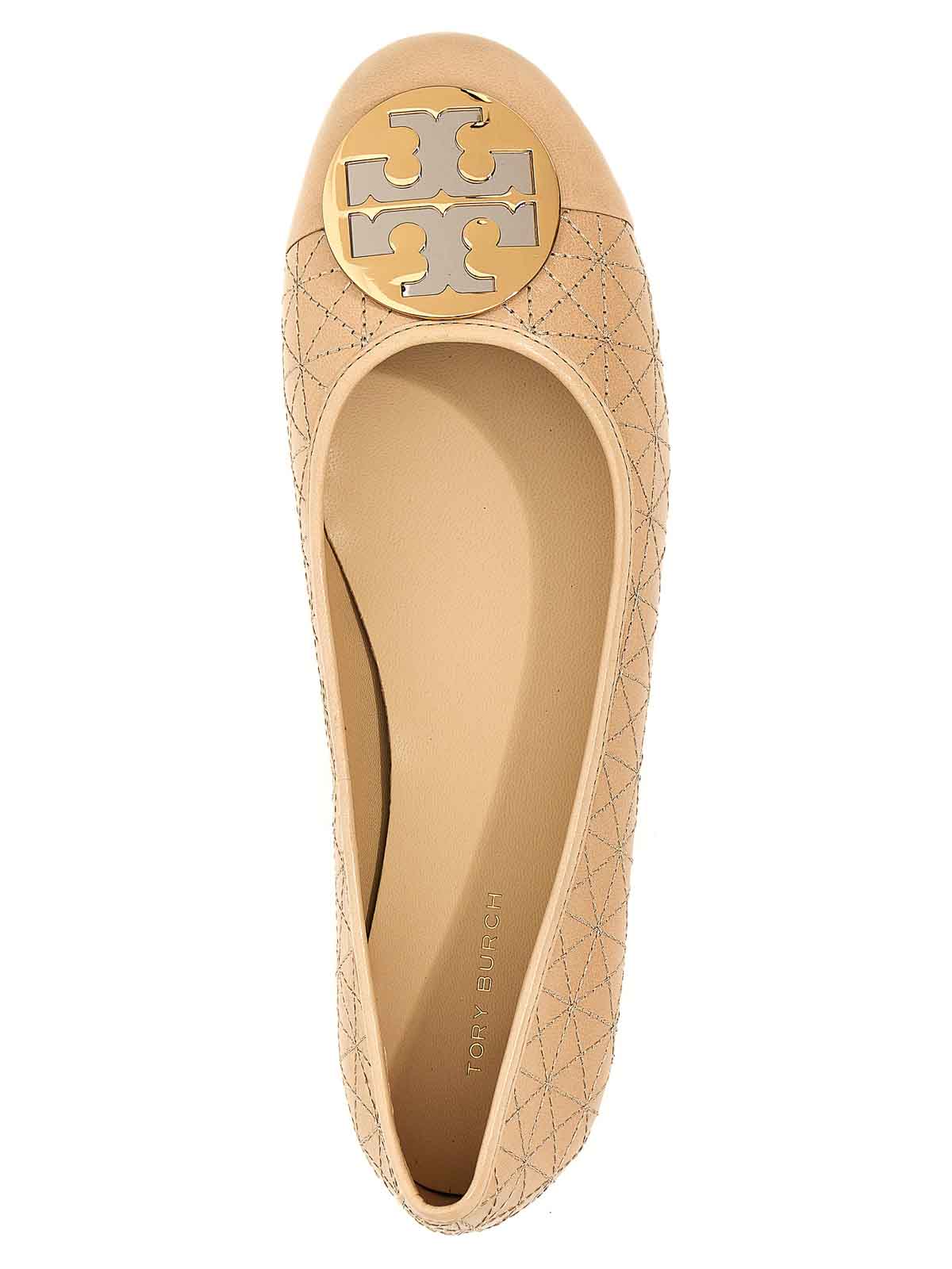 Shop Tory Burch Claire Quilted Ballet Flats In Beige