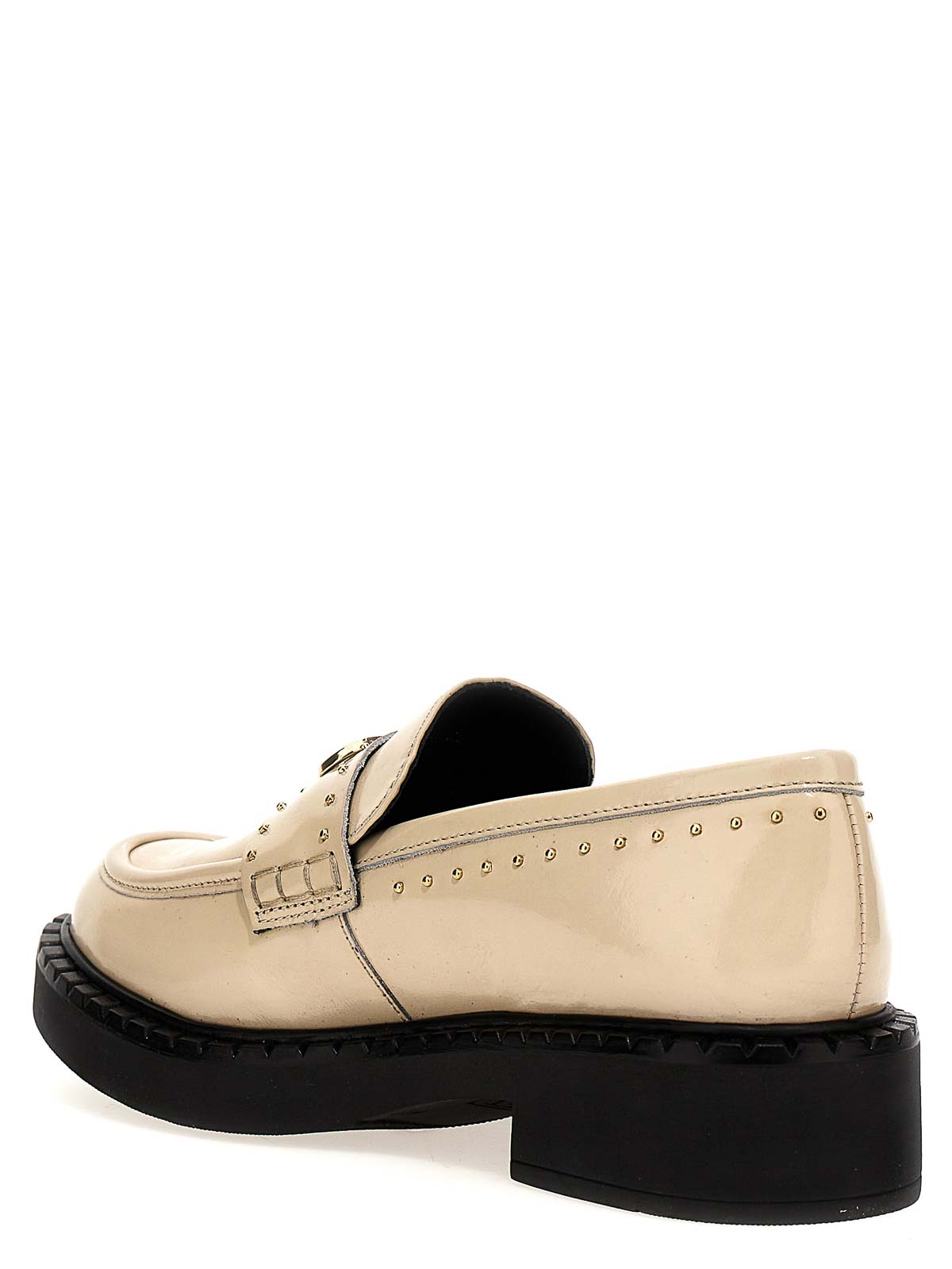 Shop Twinset Studded Logo Loafers In White