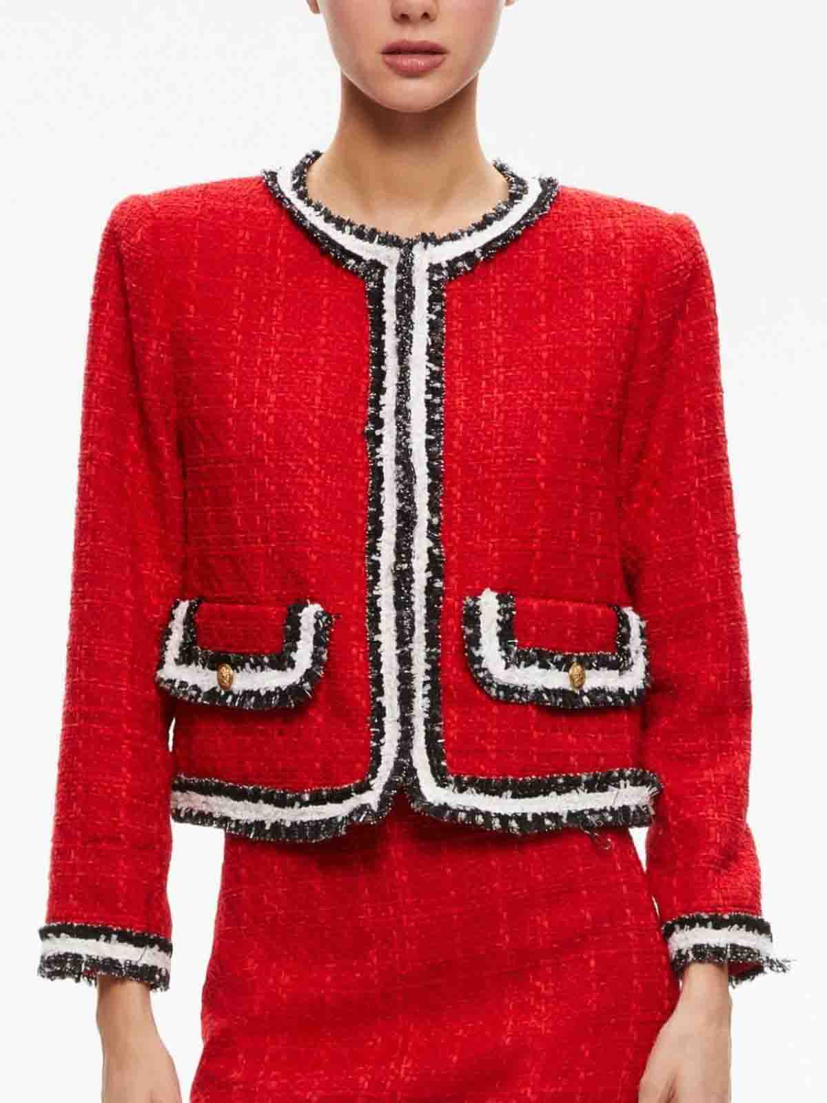 ジャケット・アウター epa tweed short jacket Alice+Olivia Landon tweed cropped jacket - Red | CC308O10211H625