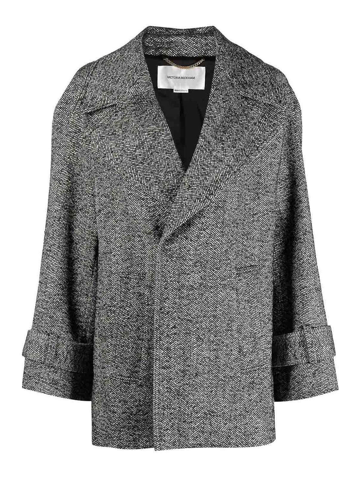 Short coats Victoria Beckham - Oversized pea coat in monochrome ...