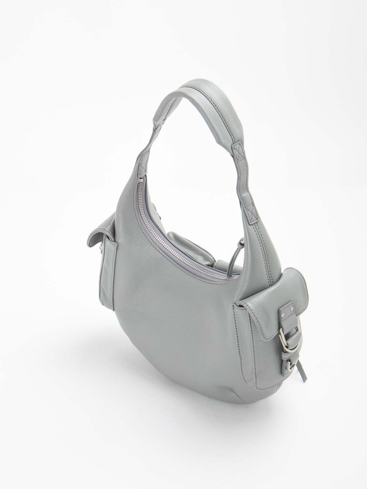 Shop Blumarine Leather Bag With Zip In Grey