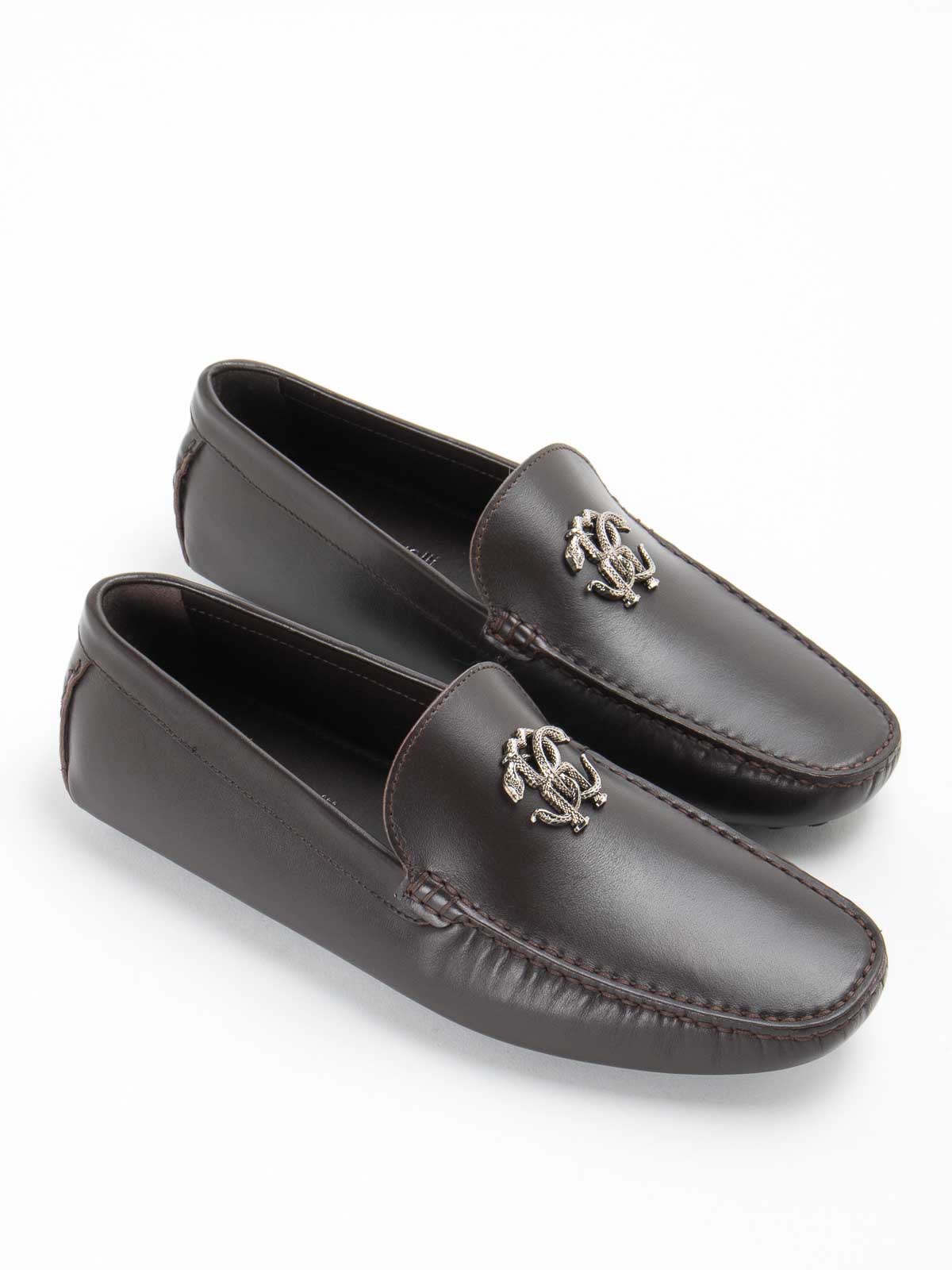 Shop Roberto Cavalli Leather Loafer In Marrón