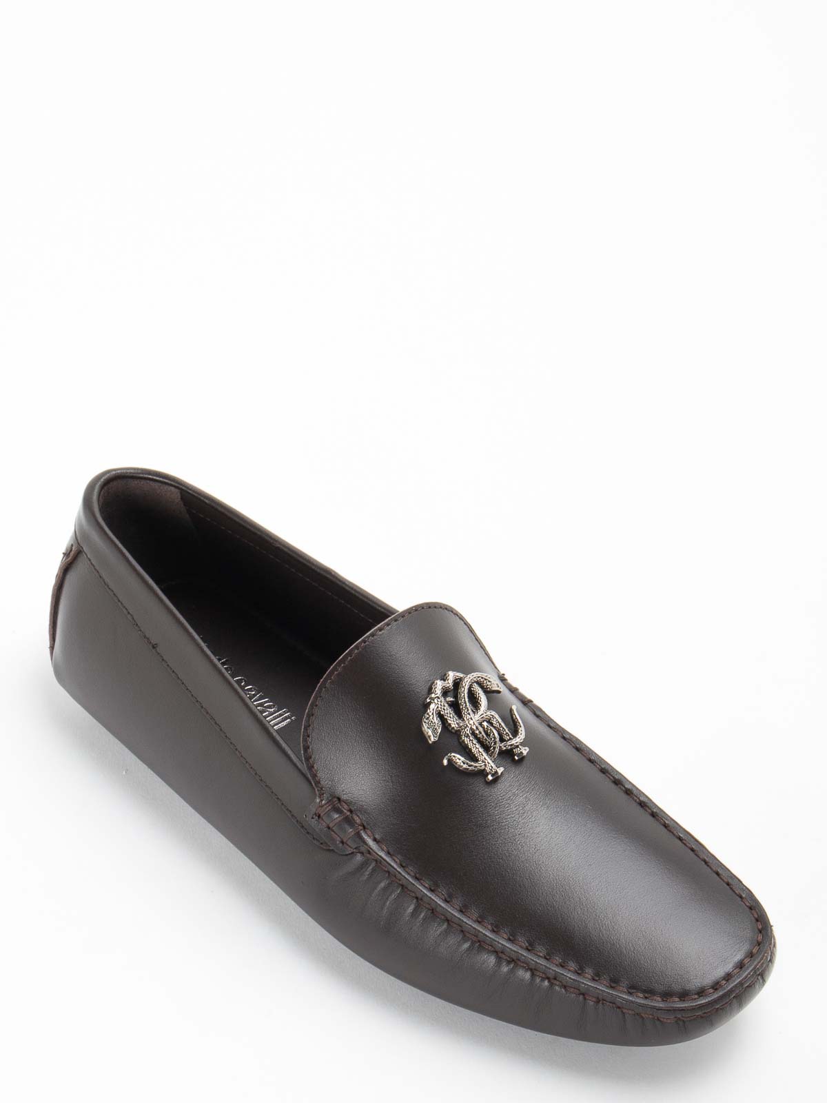 Shop Roberto Cavalli Leather Loafer In Marrón