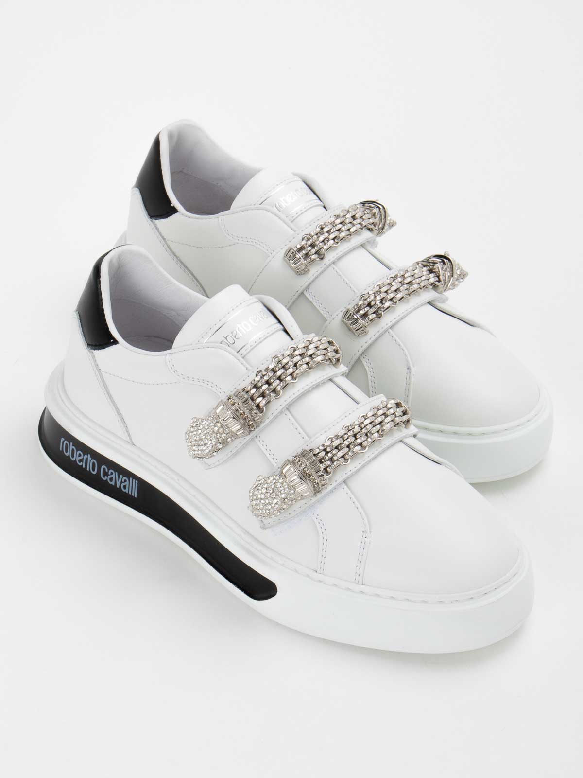 Shop Roberto Cavalli Logo Sneakers In Blanco
