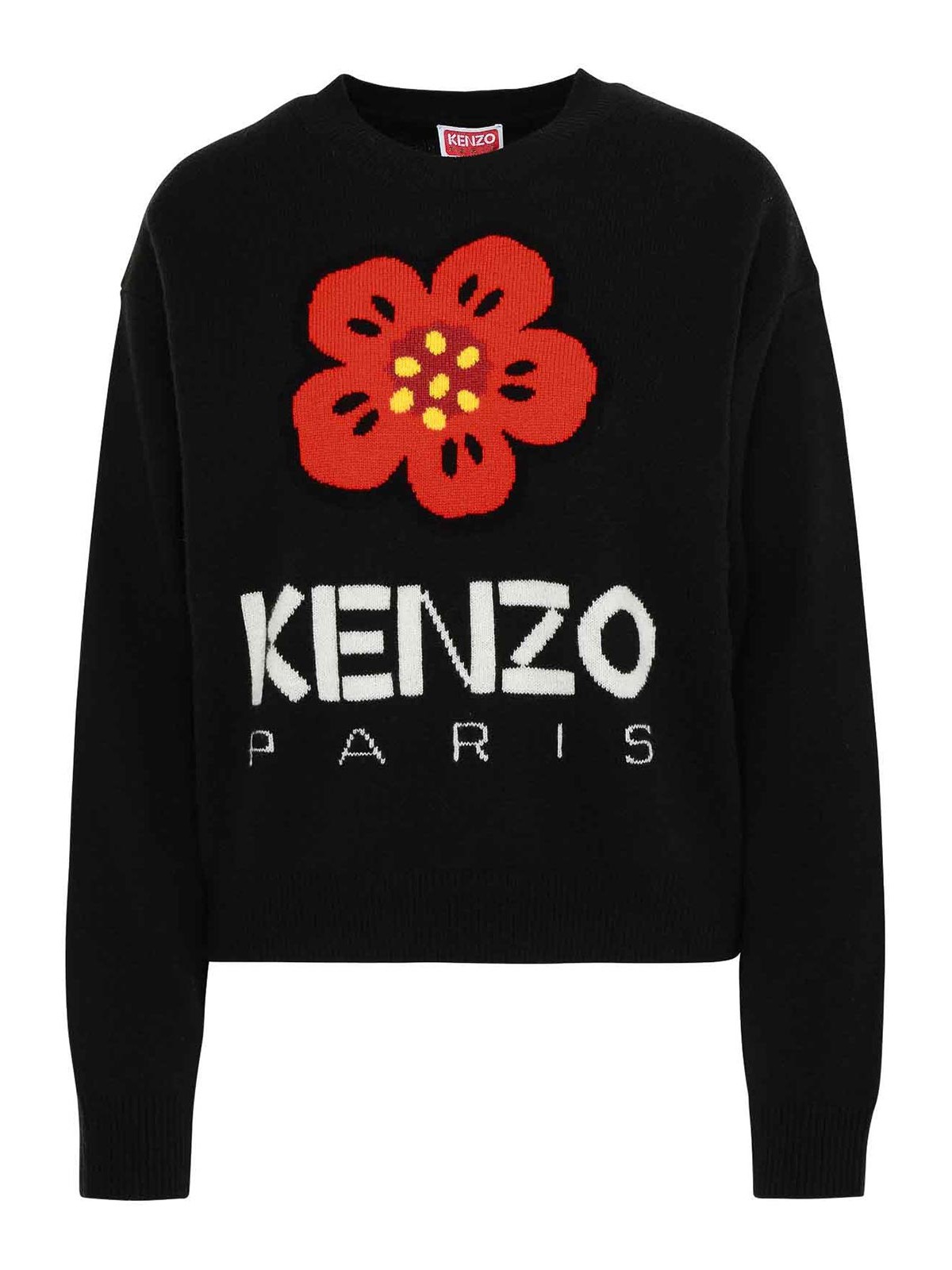 Kenzo Boke Flower Intarsia Wool Sweater In Black