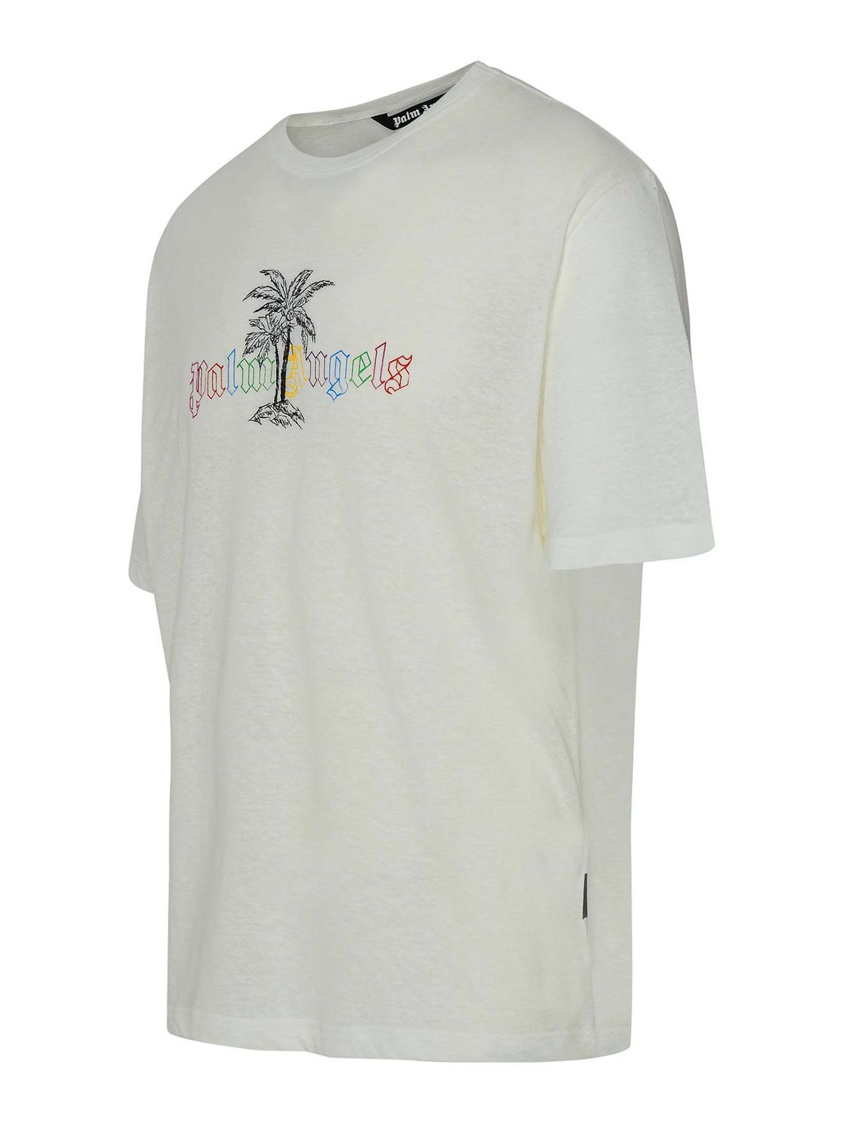 Shop Palm Angels T-shirt Linen Collar In White