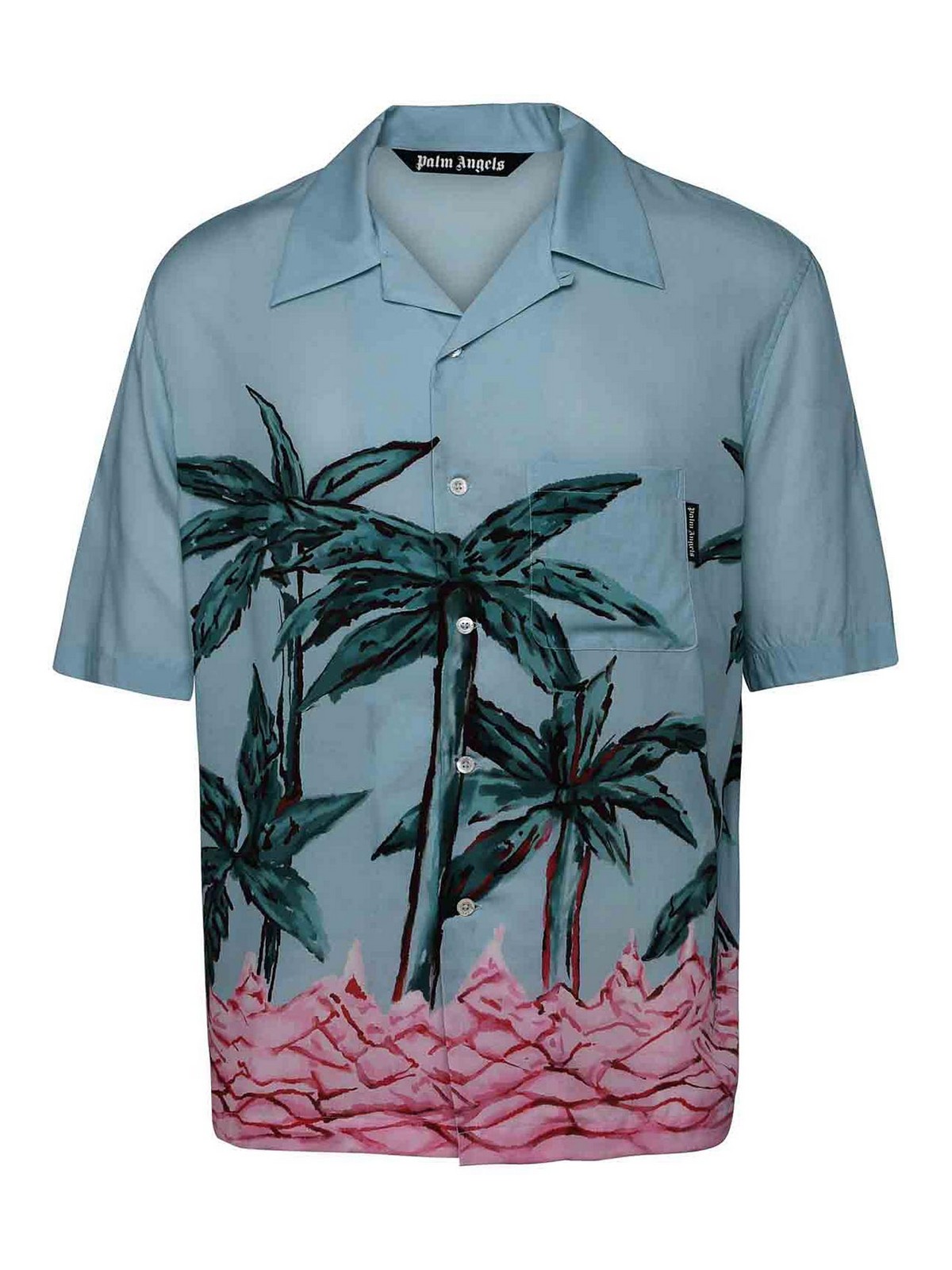 Palm Angels Multicolor Viscose Shirt In Light Blue